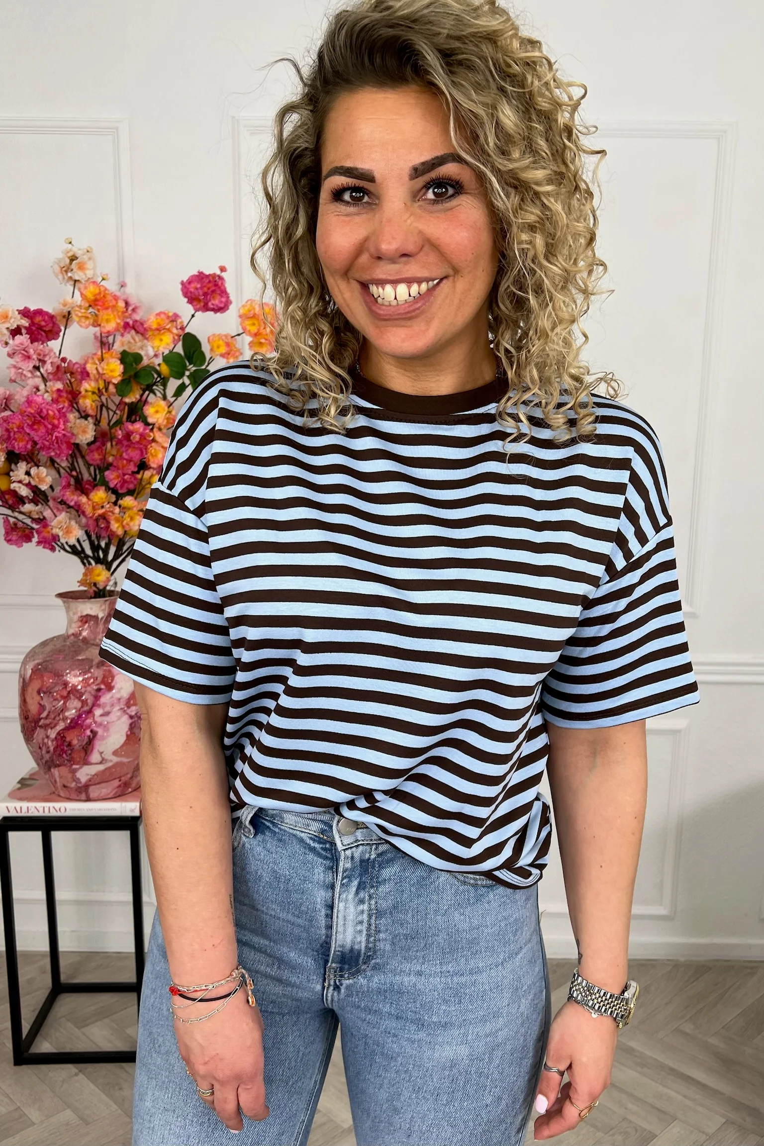Musthave Short Sleeve Striped Shirt - Brown/Light Blue - Image 4