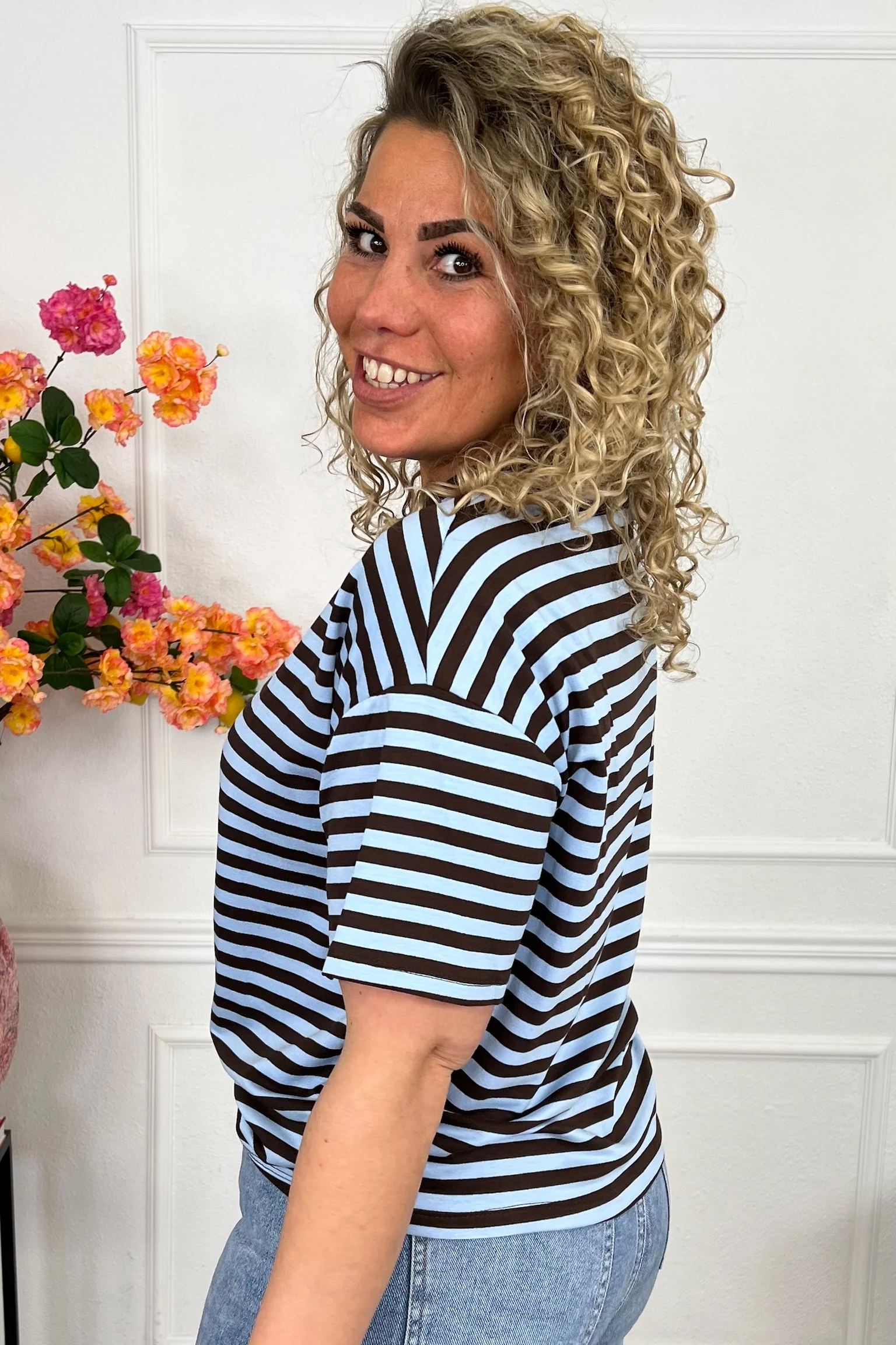 Musthave Short Sleeve Striped Shirt - Brown/Light Blue - Image 5