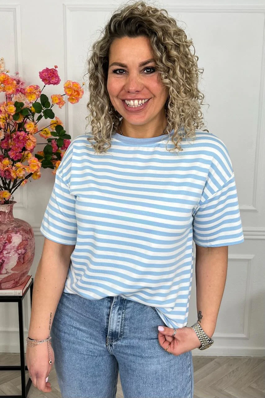 Musthave Short Sleeve Striped Shirt - Light Blue/White