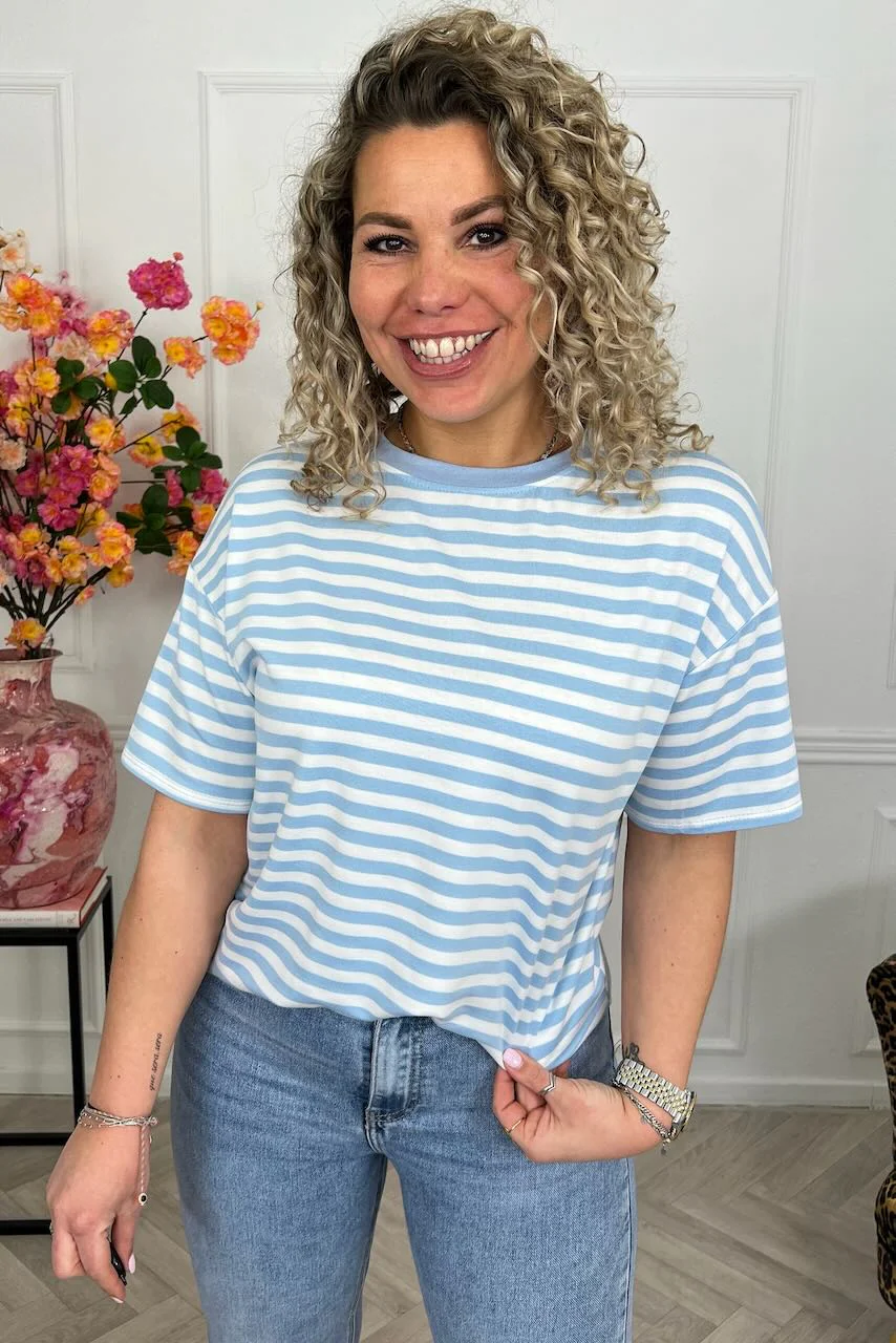 Musthave Short Sleeve Striped Shirt - Light Blue/White - Image 3