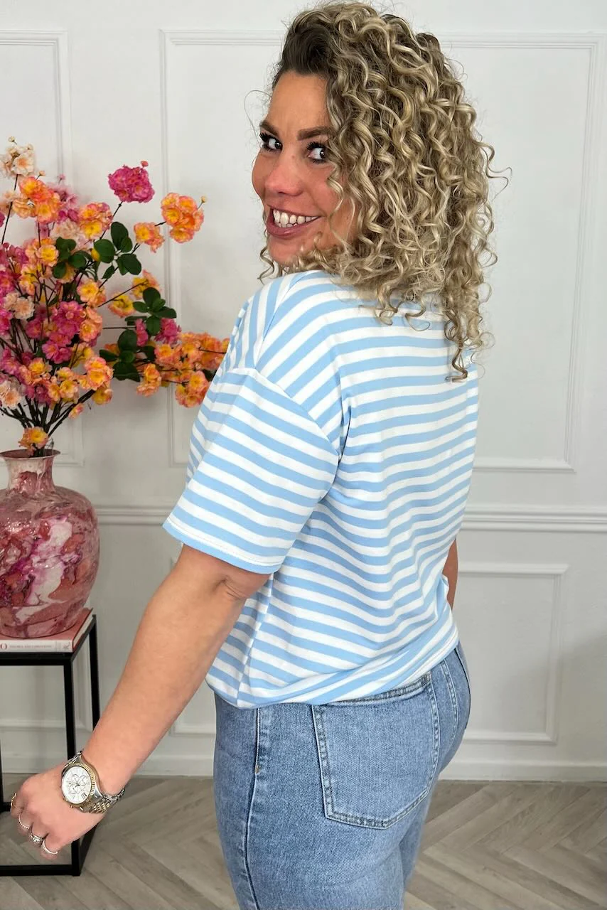 Musthave Short Sleeve Striped Shirt - Light Blue/White - Image 4