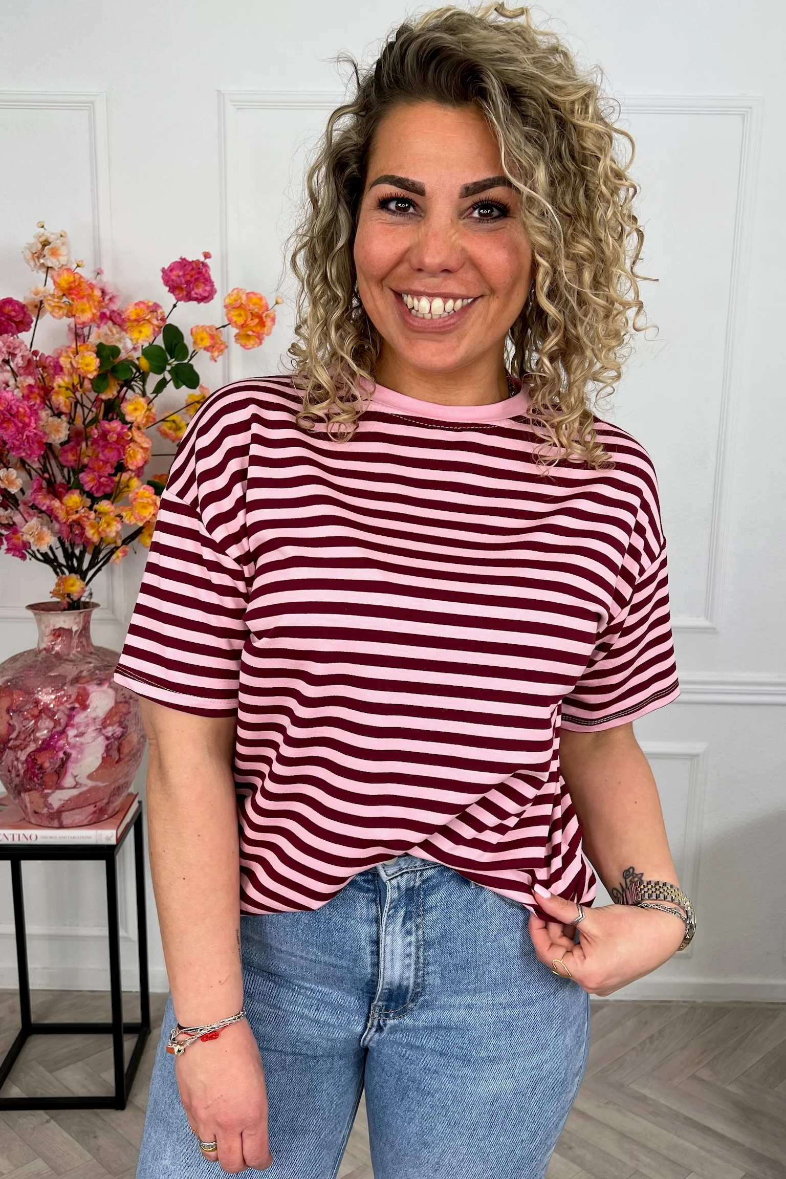 Musthave Short Sleeve Striped Shirt - Light Pink/Bordeaux