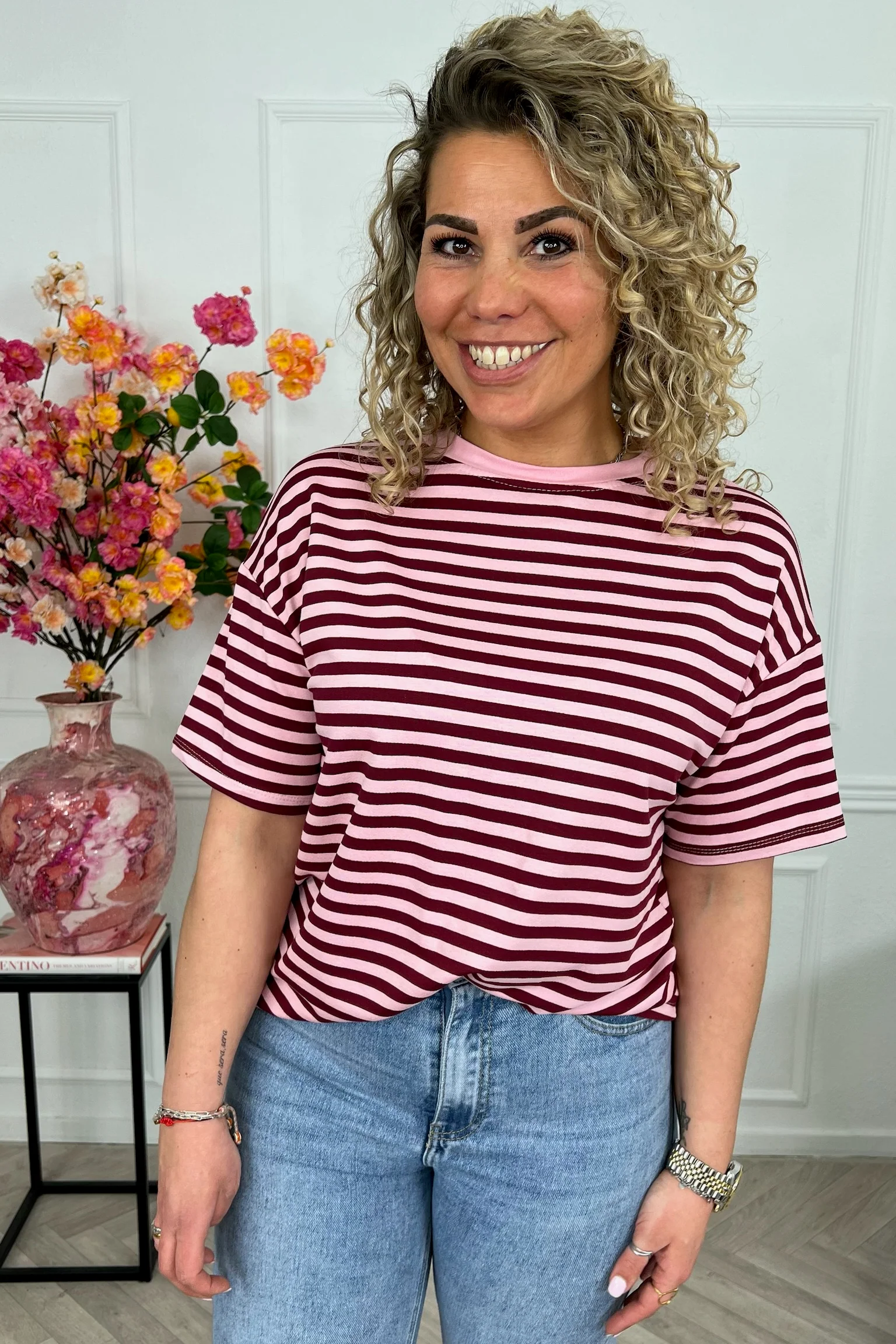 Musthave Short Sleeve Striped Shirt - Light Pink/Bordeaux - Image 4