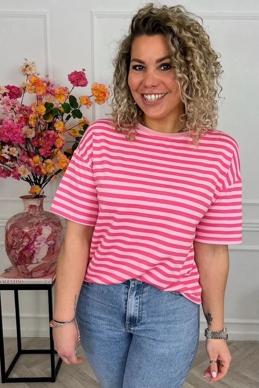 Musthave Short Sleeve Striped Shirt - Light Pink/Pink