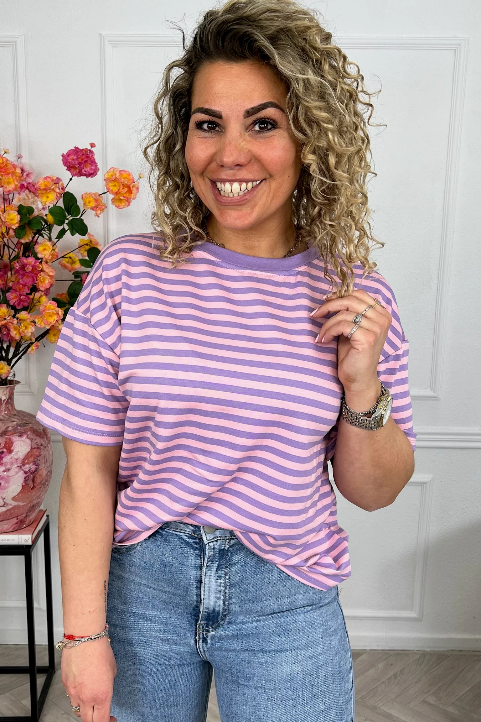 Musthave Short Sleeve Striped Shirt - Lila/Light Pink