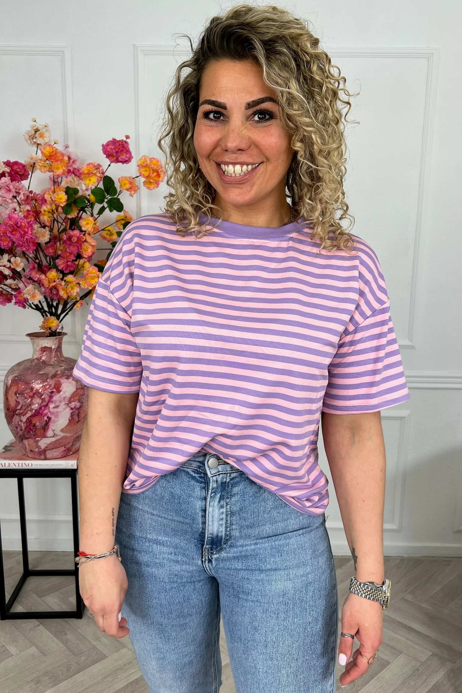 Musthave Short Sleeve Striped Shirt - Lila/Light Pink - Image 4