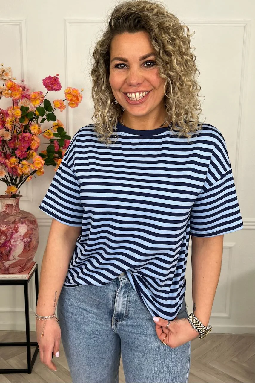 Musthave Short Sleeve Striped Shirt - Navy/Light Blue