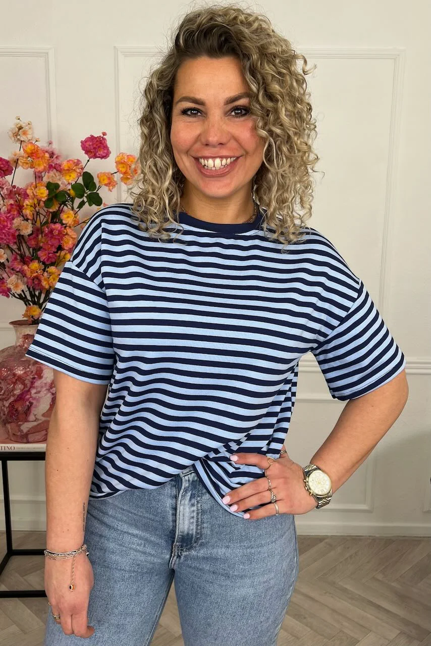 Musthave Short Sleeve Striped Shirt - Navy/Light Blue - Image 2