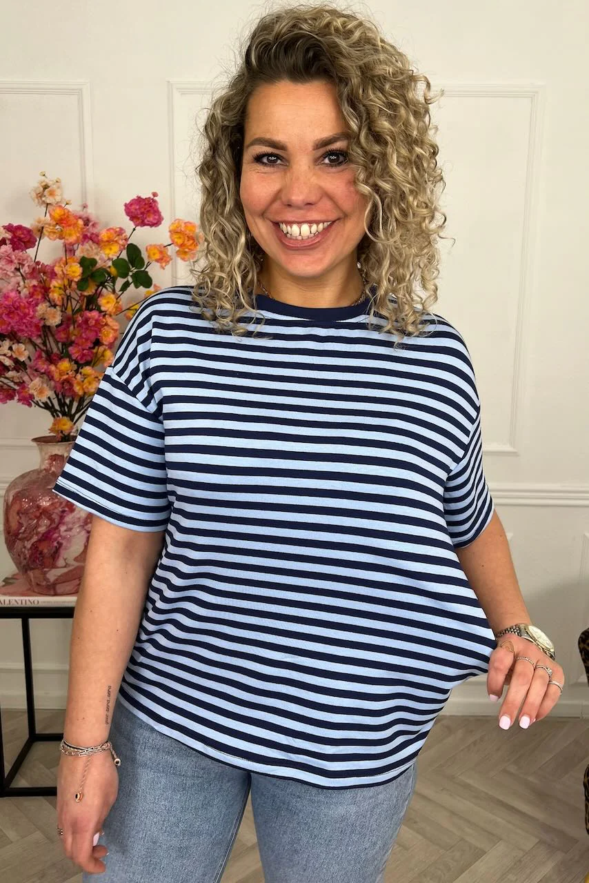 Musthave Short Sleeve Striped Shirt - Navy/Light Blue - Image 3