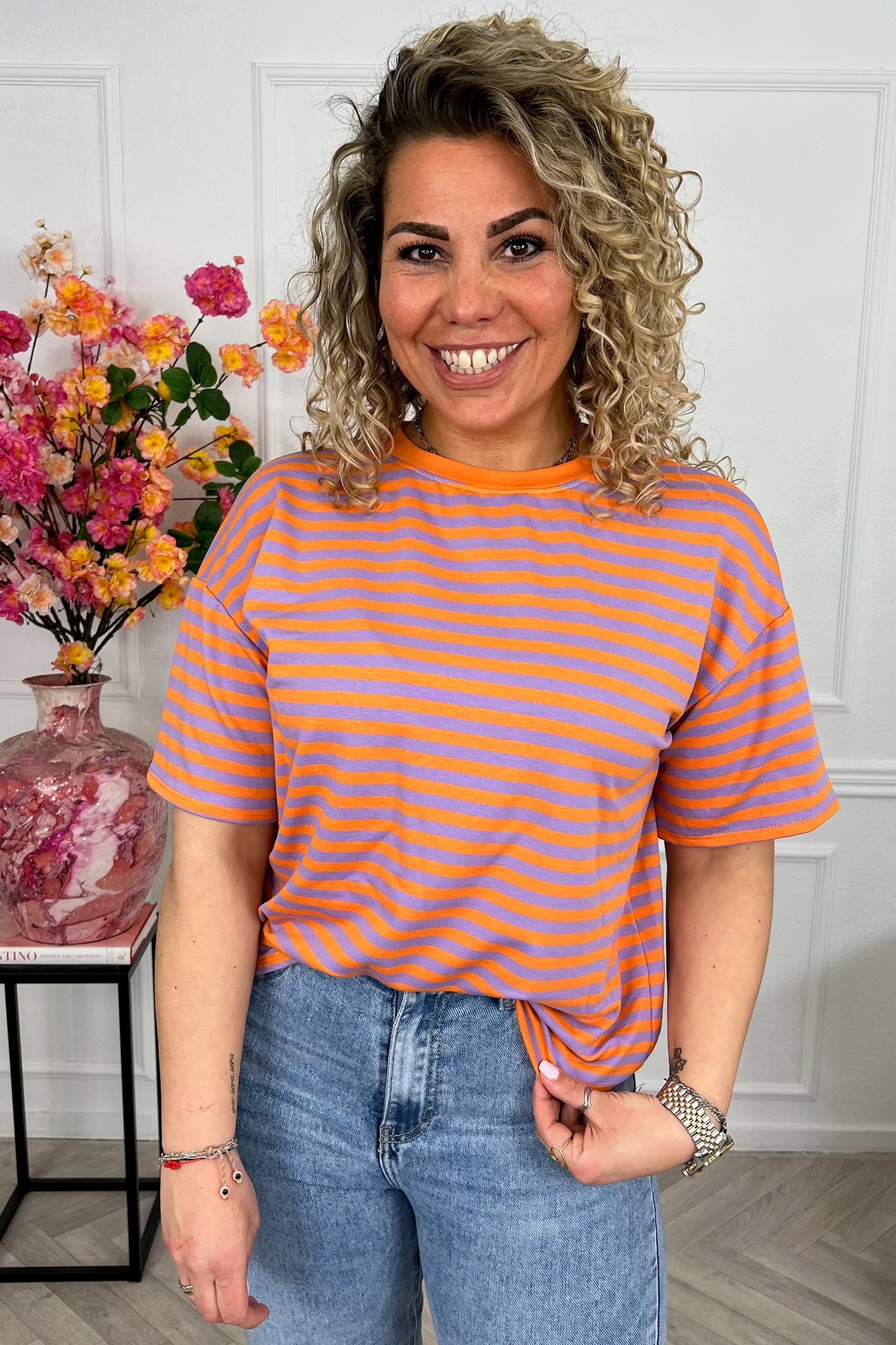 Musthave Short Sleeve Striped Shirt - Orange/Lila - Image 2