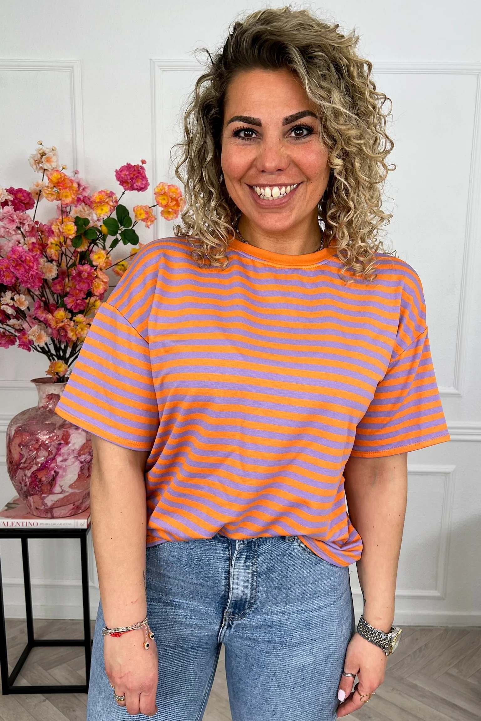 Musthave Short Sleeve Striped Shirt - Orange/Lila - Image 3