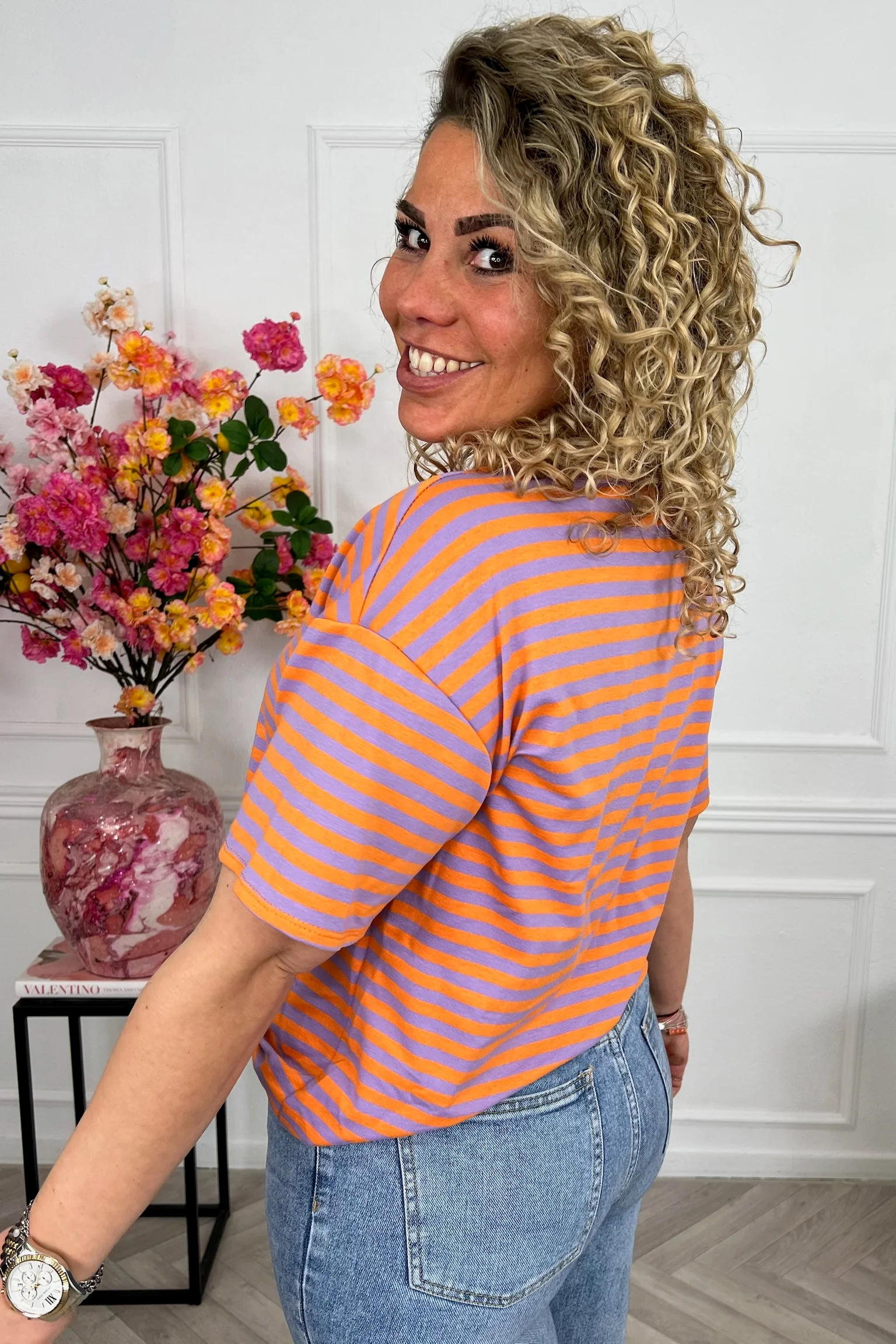 Musthave Short Sleeve Striped Shirt - Orange/Lila - Image 4