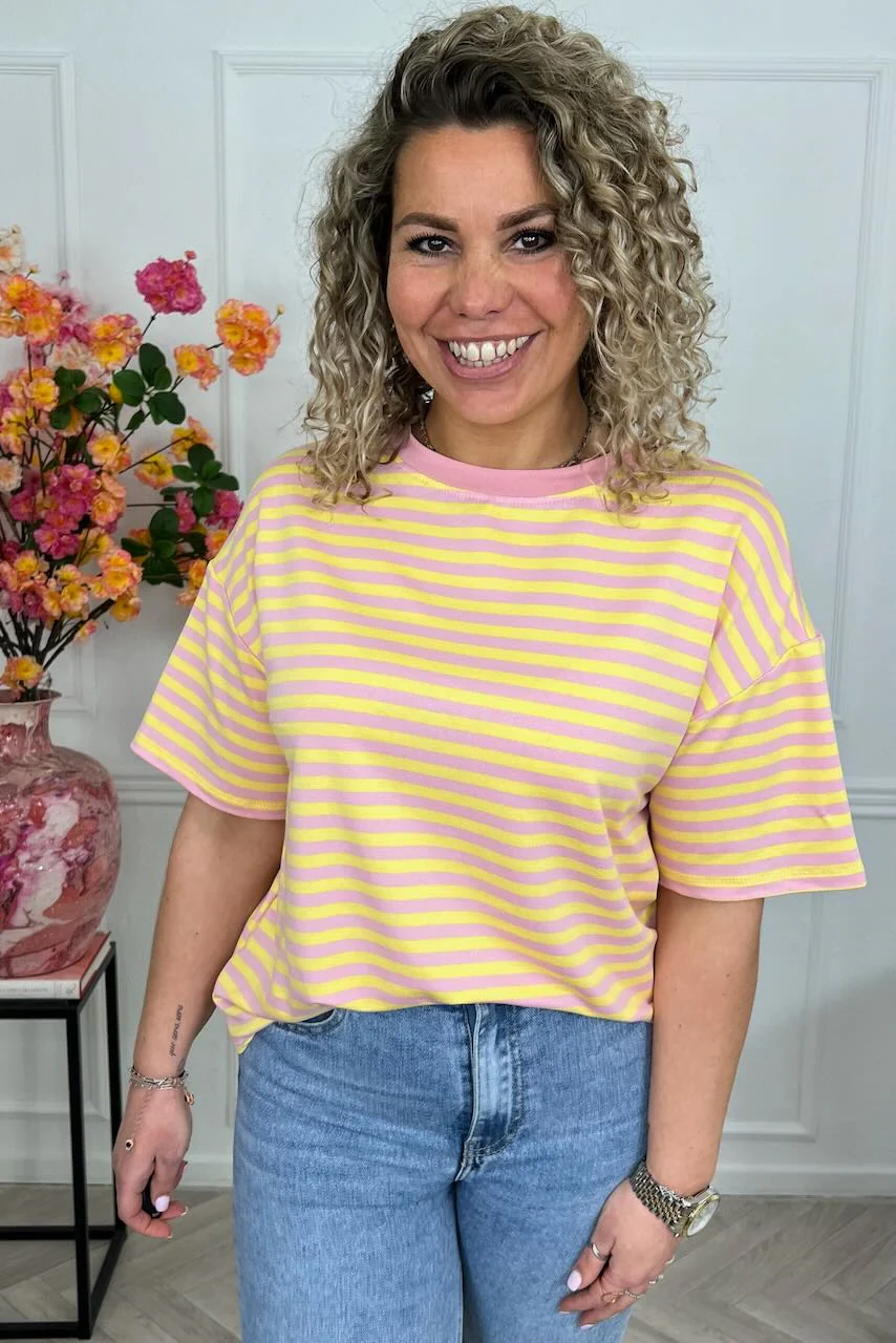 Musthave Short Sleeve Striped Shirt - Pink/Yellow