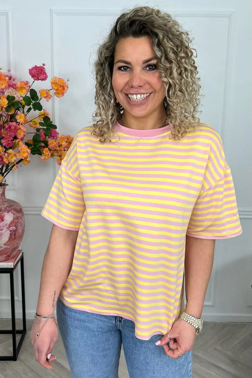 Musthave Short Sleeve Striped Shirt - Pink/Yellow - Image 2
