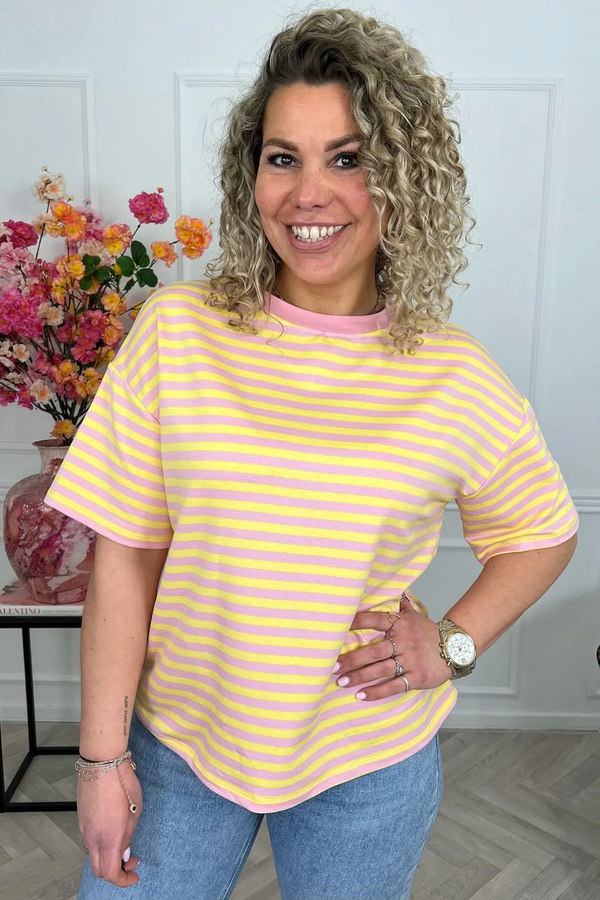 Musthave Short Sleeve Striped Shirt - Pink/Yellow - Image 3