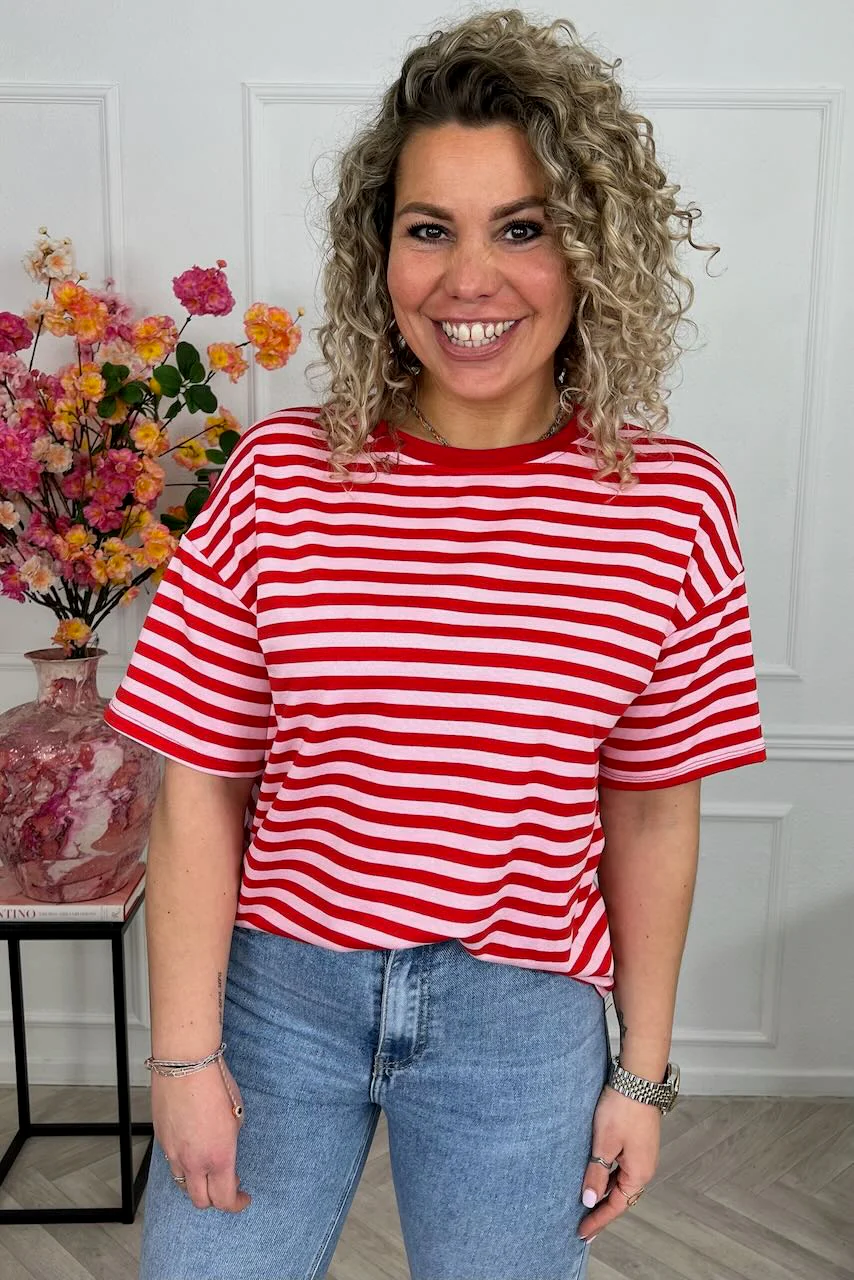 Musthave Short Sleeve Striped Shirt - Red/Pink