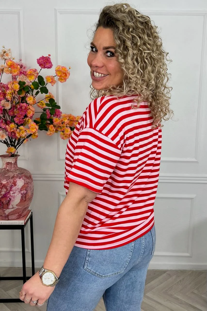 Musthave Short Sleeve Striped Shirt - Red/Pink - Image 2