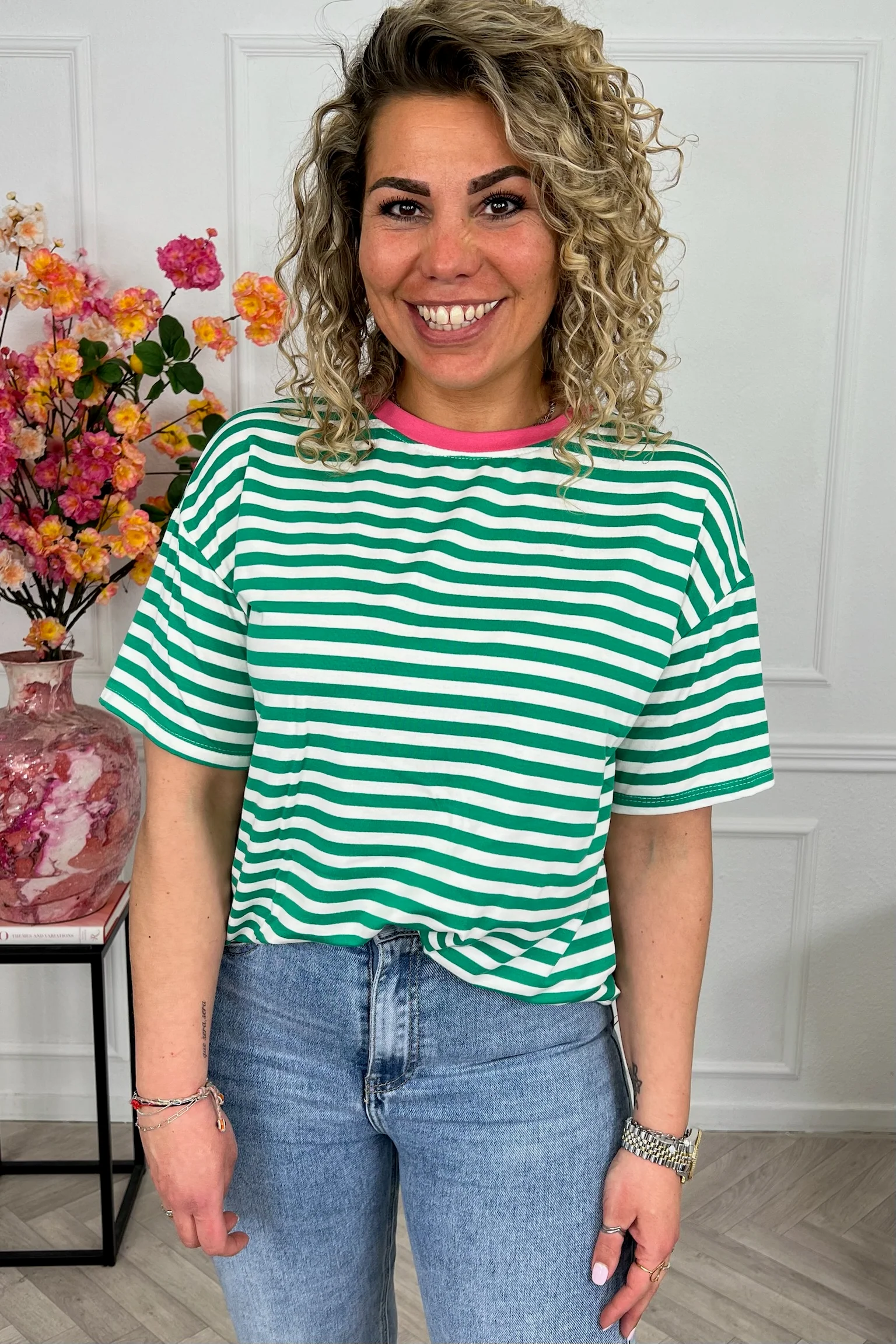 Musthave Short Sleeve Striped Shirt - White/Green