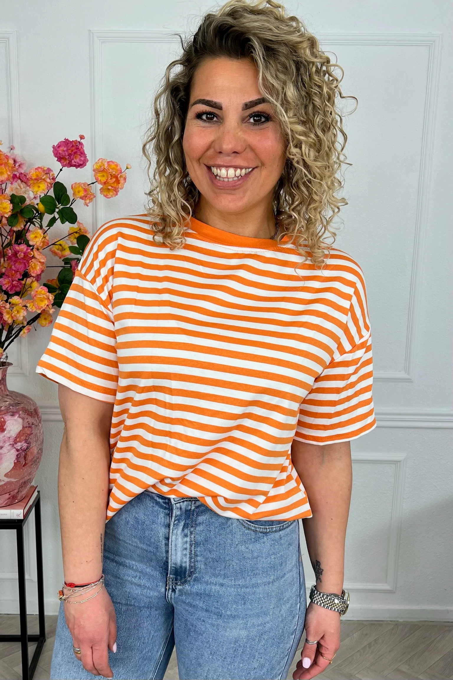 Musthave Short Sleeve Striped Shirt - White/Orange
