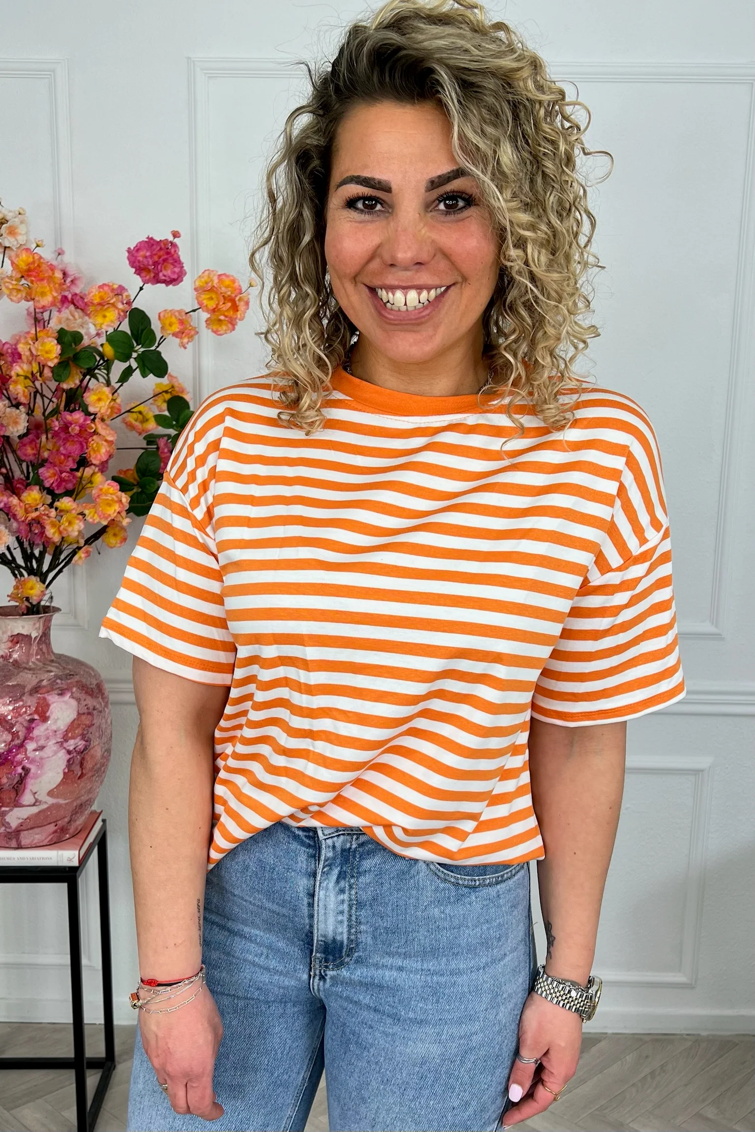 Musthave Short Sleeve Striped Shirt - White/Orange - Image 2