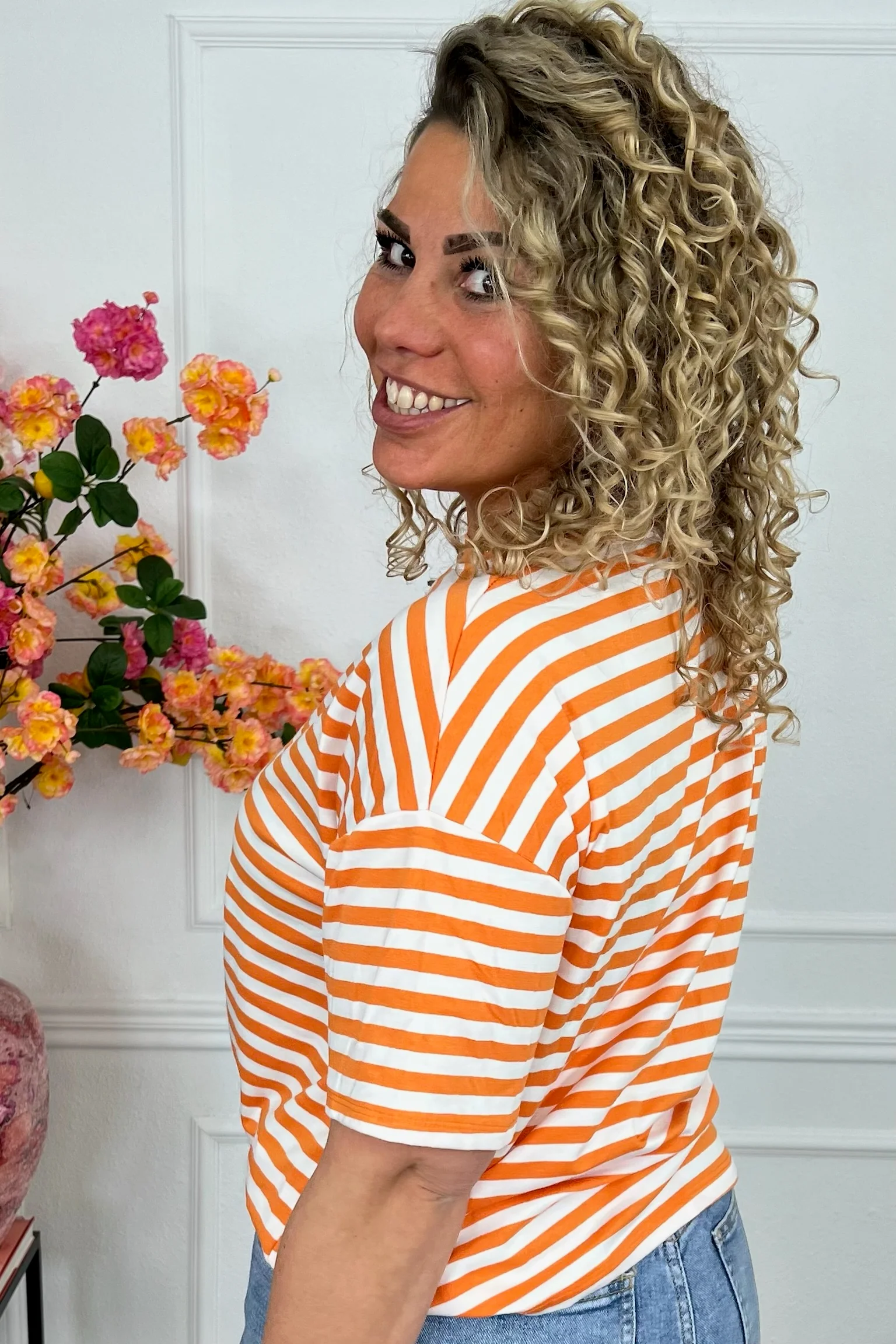 Musthave Short Sleeve Striped Shirt - White/Orange - Image 3