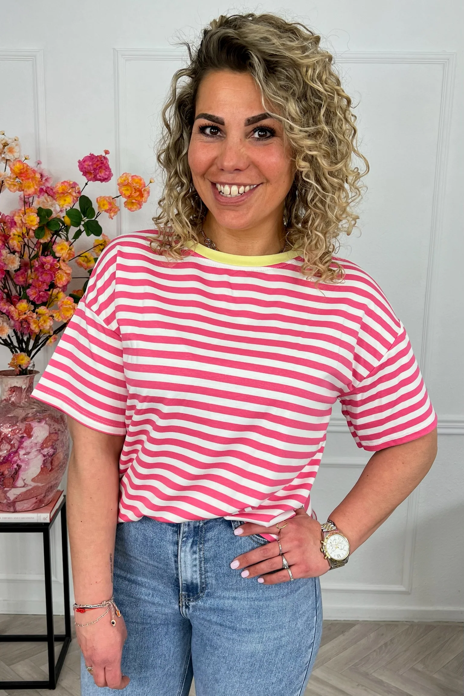 Musthave Short Sleeve Striped Shirt - White/Pink - Image 2