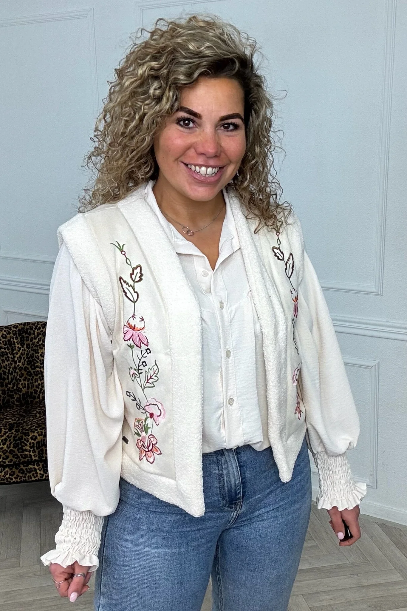 Musthave Spring Gilet - Beige/Flowers