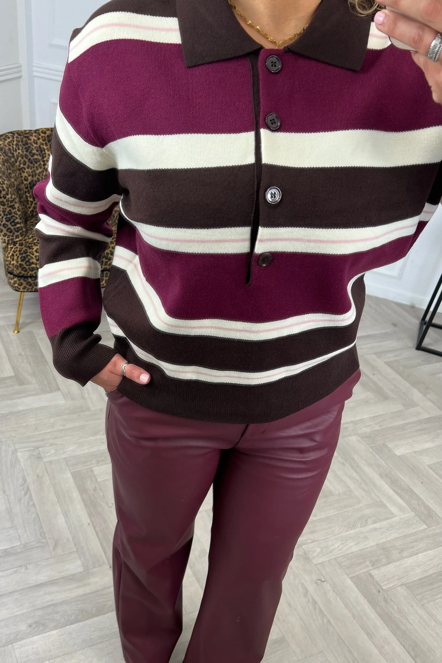 Nola Lines Sweater - Bordeaux/Brown - Image 3