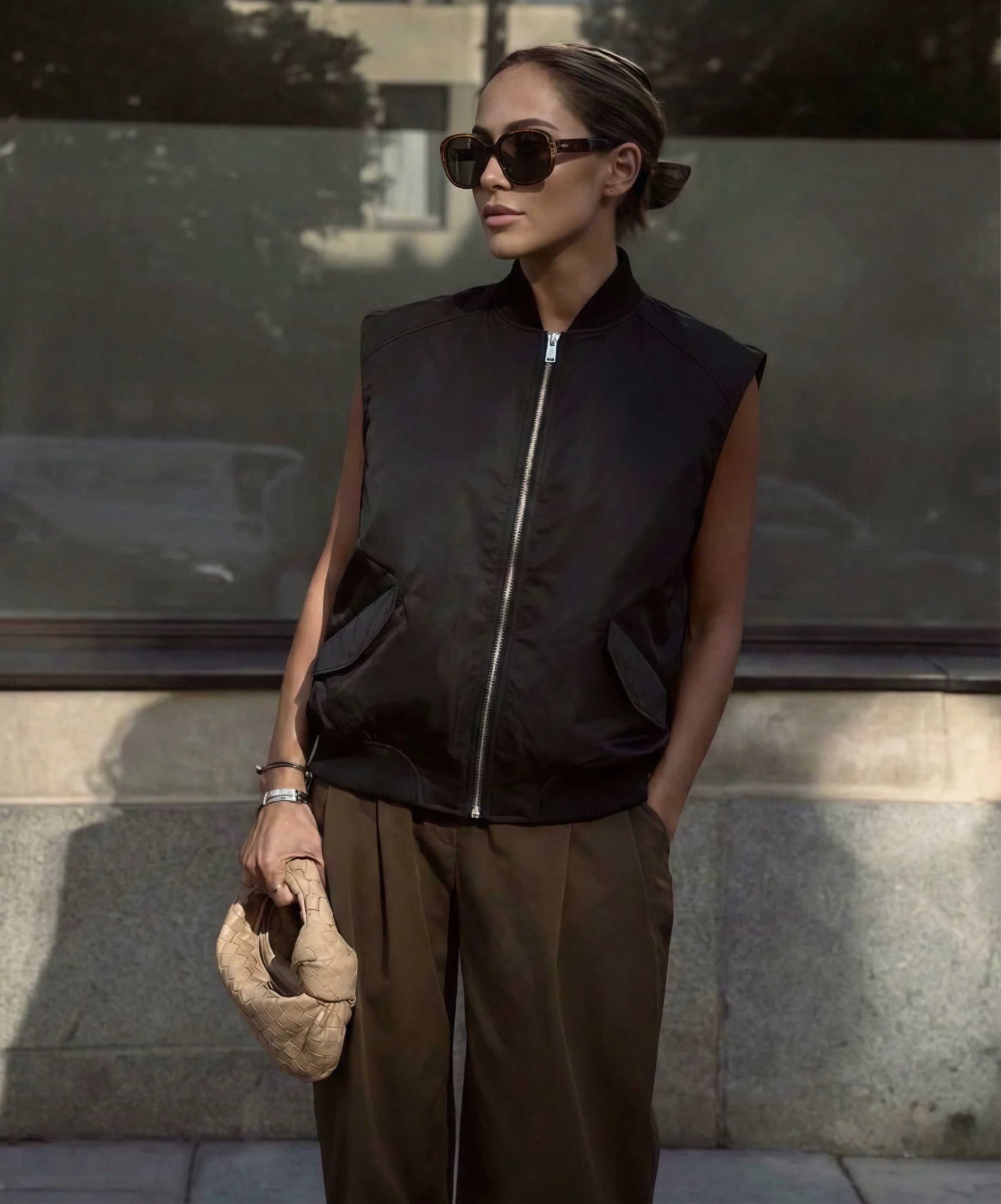 Oversized Bomber Gilet - Black