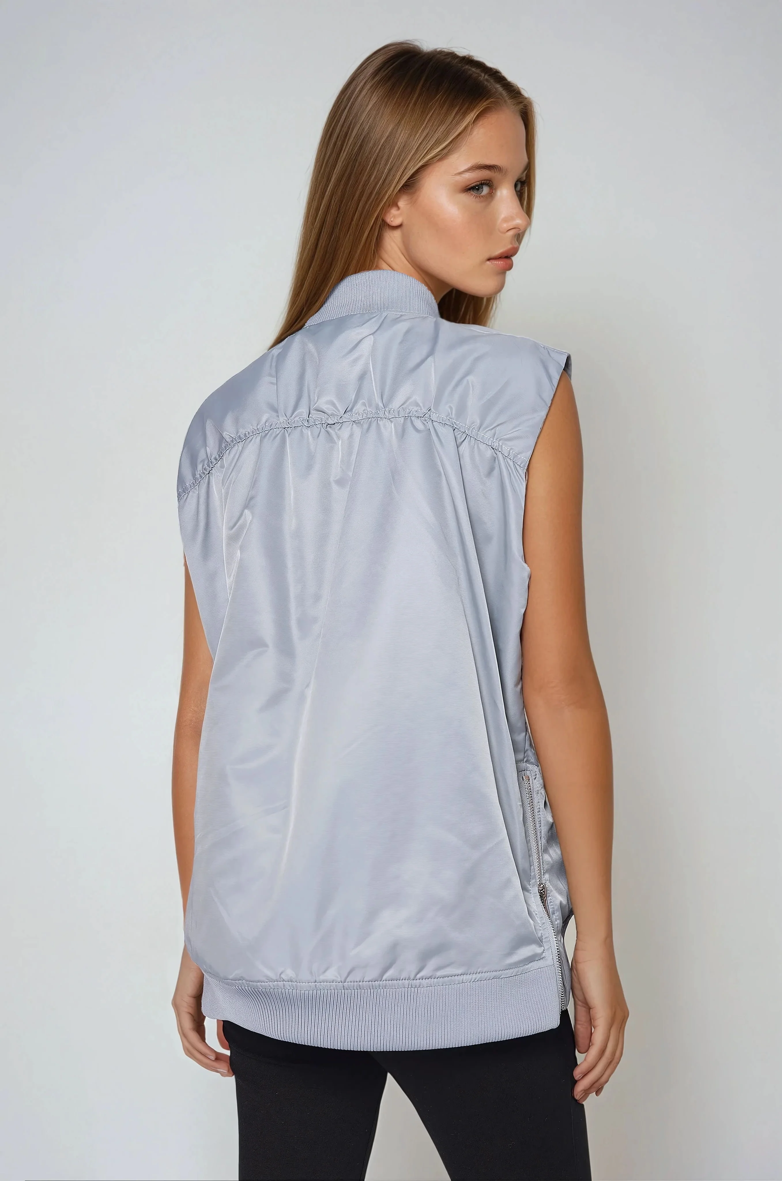 Oversized Bomber Gilet - Grey - Image 3