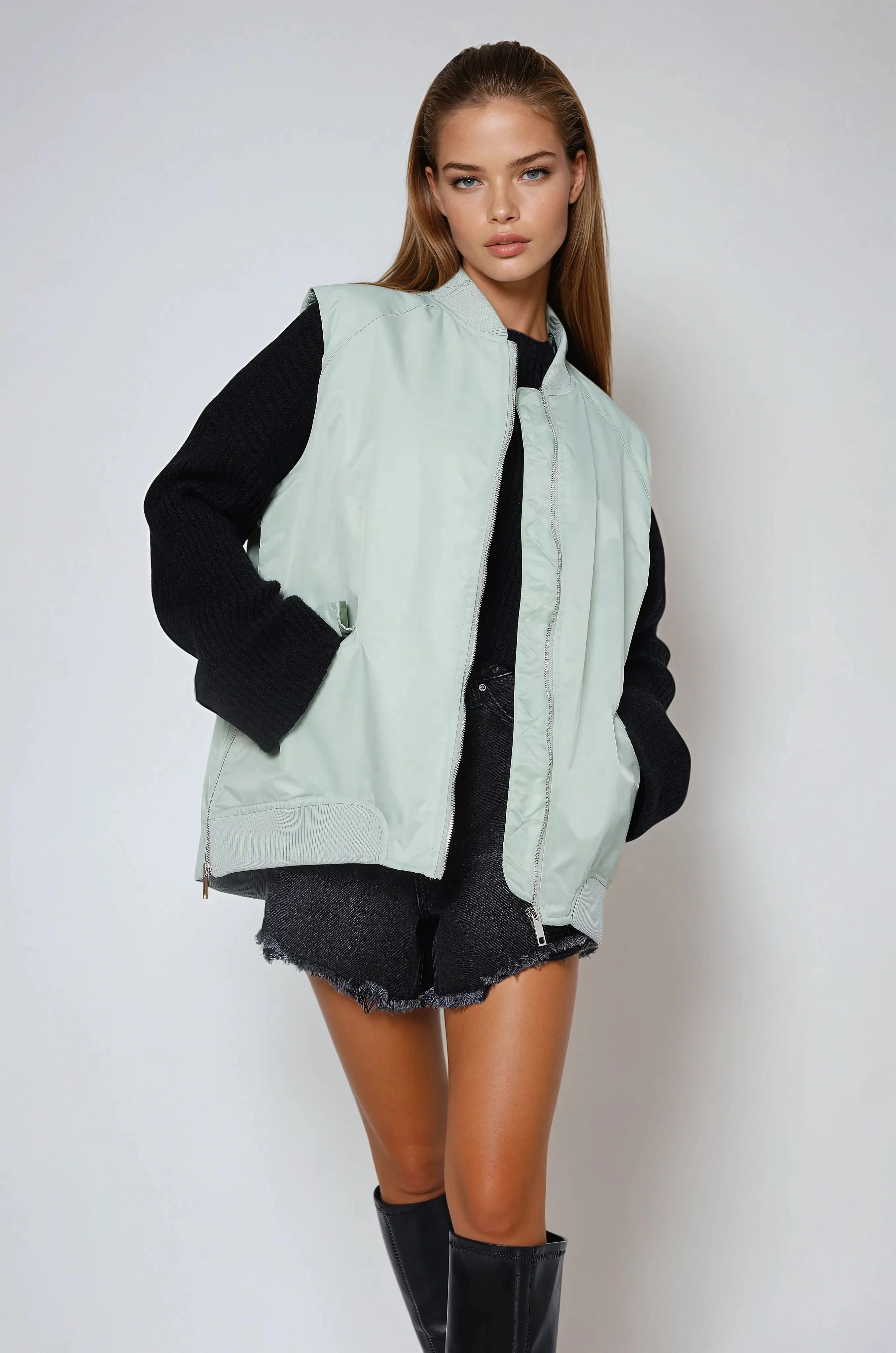Oversized Bomber Gilet - Mint - Image 2