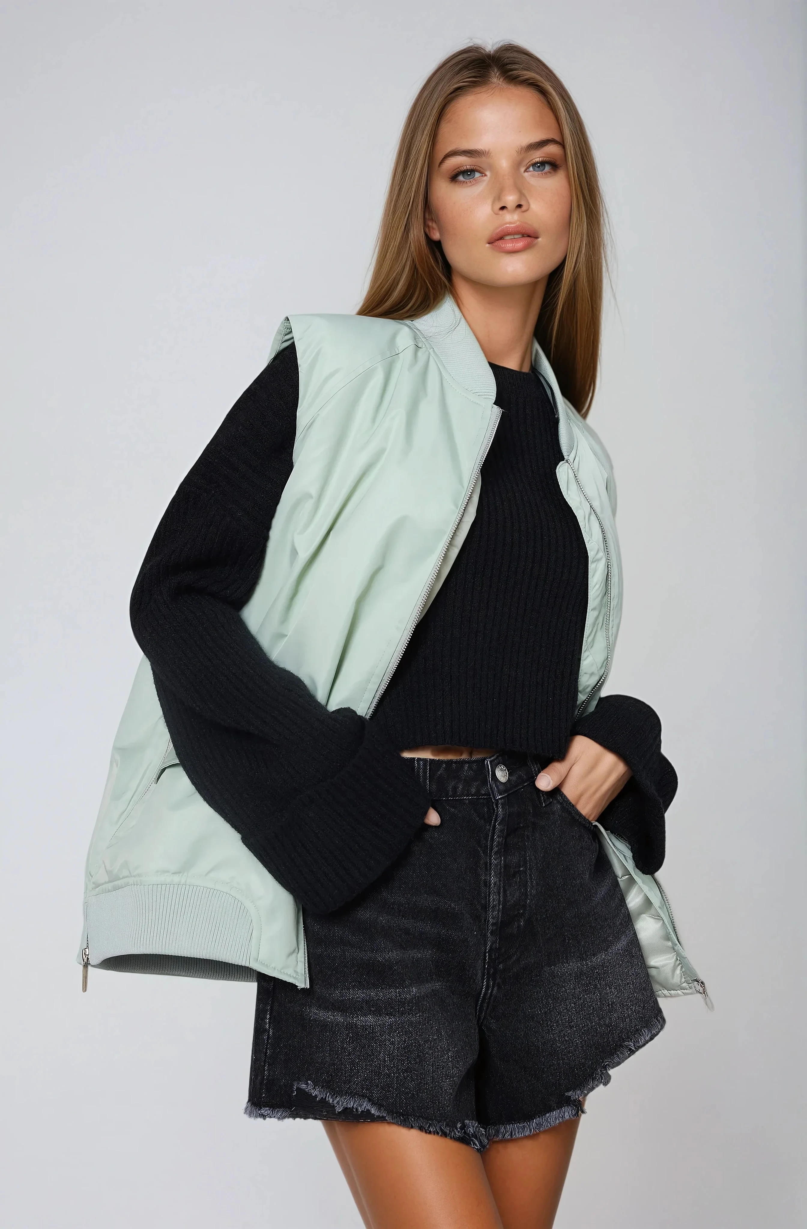 Oversized Bomber Gilet - Mint - Image 3