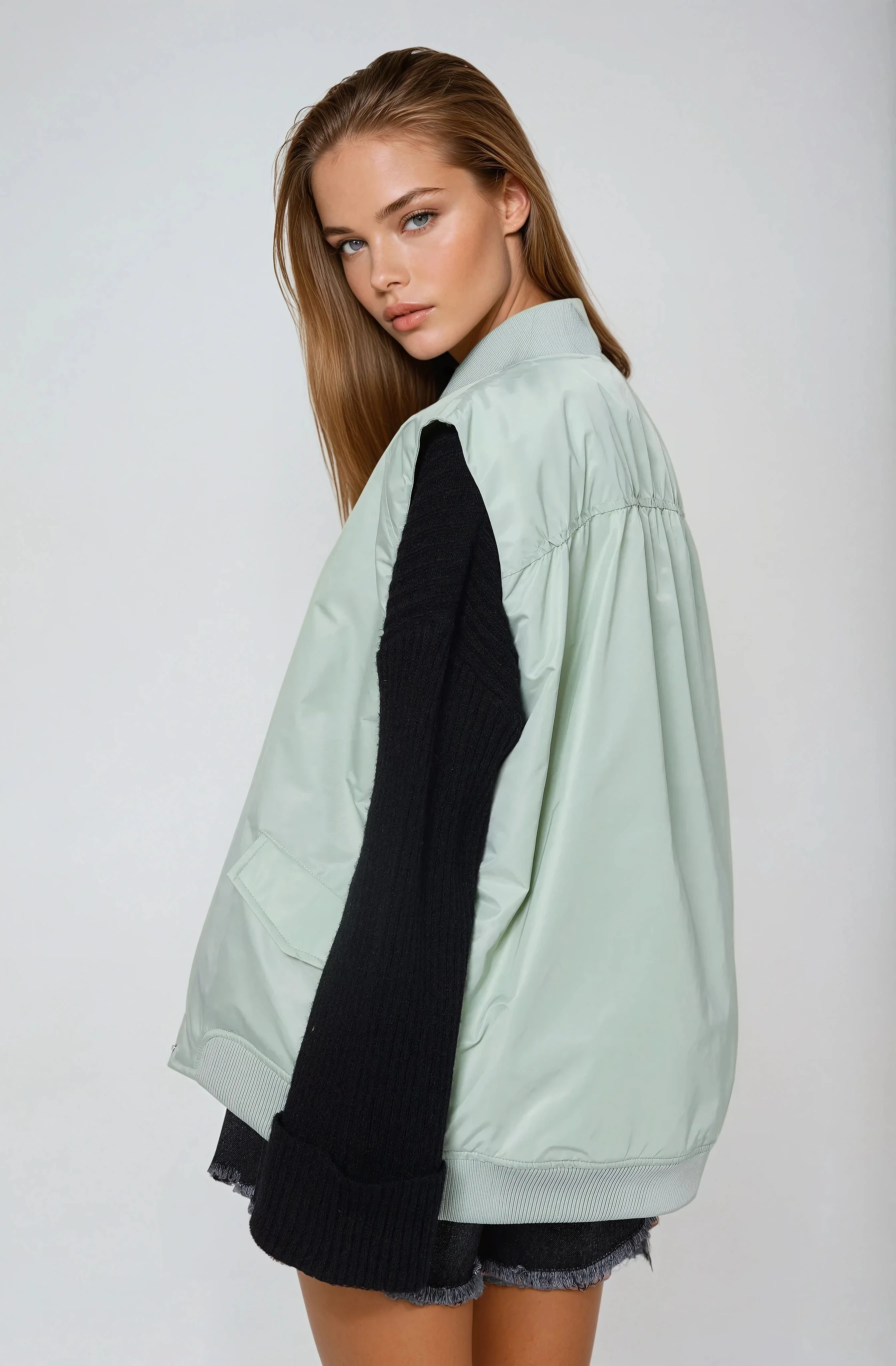 Oversized Bomber Gilet - Mint - Image 4