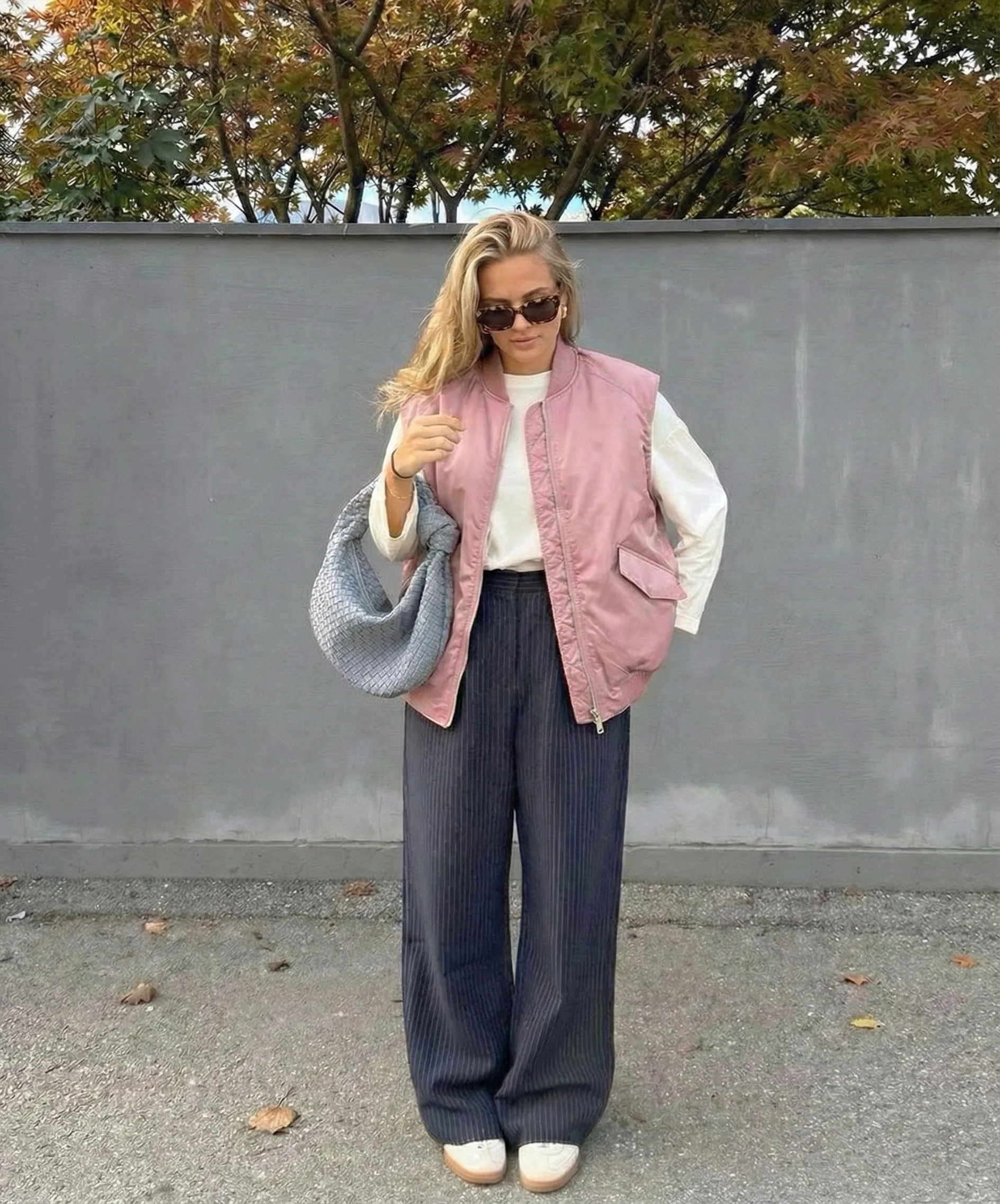 Oversized Bomber Gilet - Old Pink