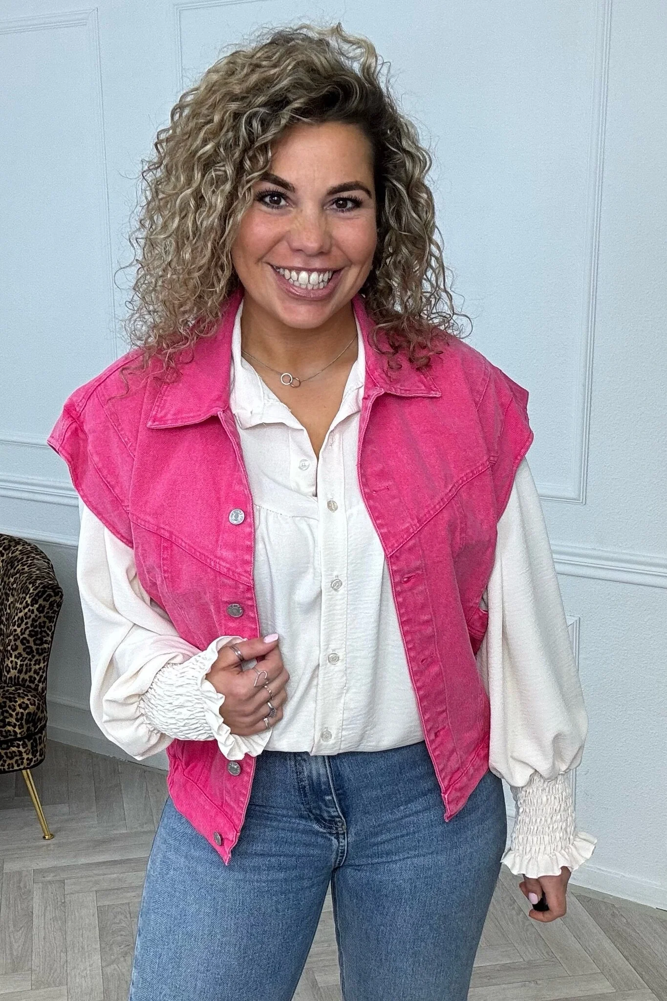 Oversized Denim Gilet Lara - Fuchsia - Image 5