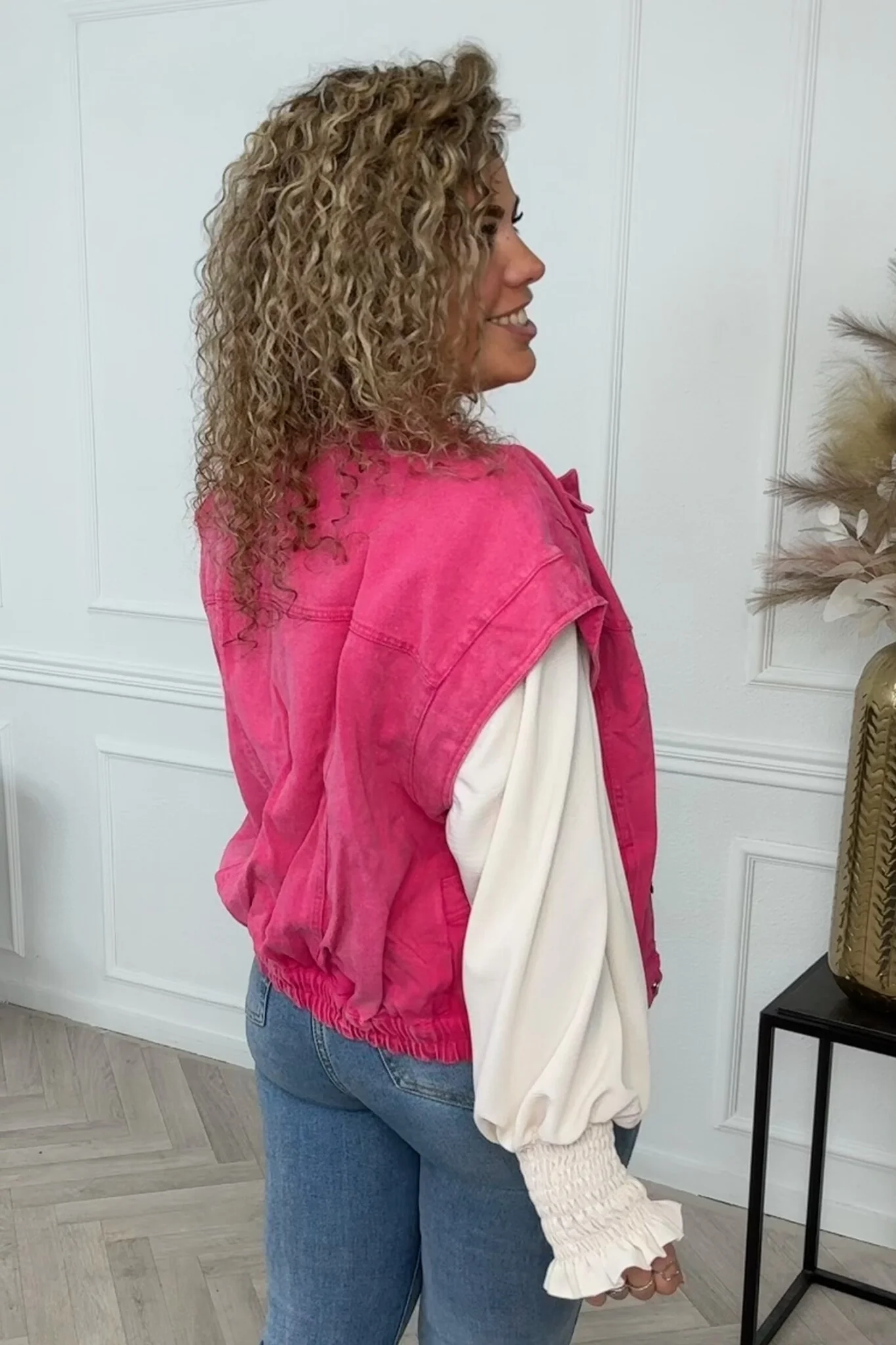 Oversized Denim Gilet Lara - Fuchsia - Image 6