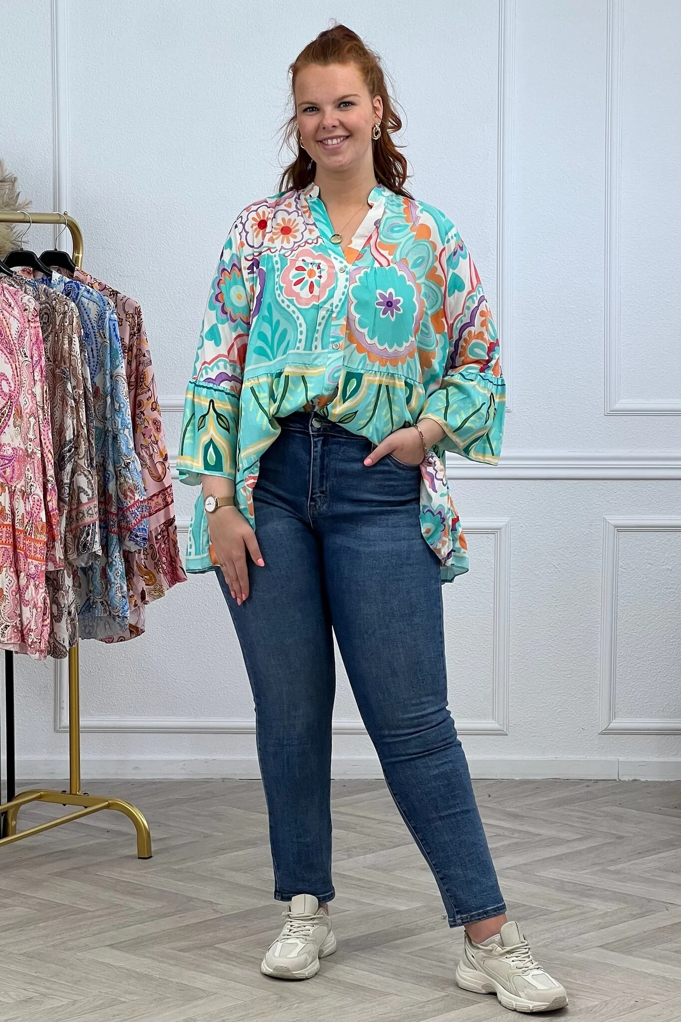 Paisley Button Blouse - Turquoise