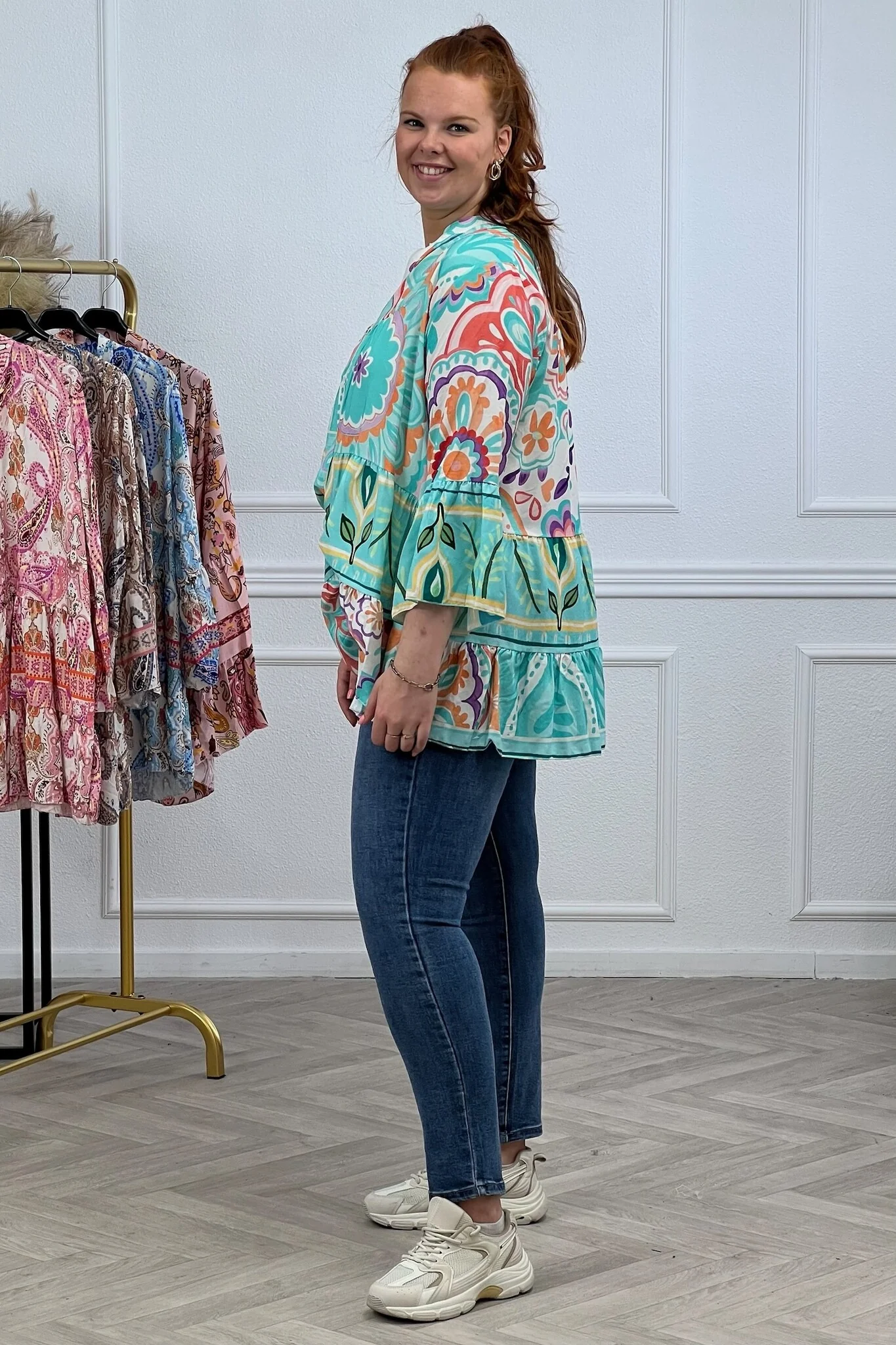 Paisley Button Blouse - Turquoise - Image 2