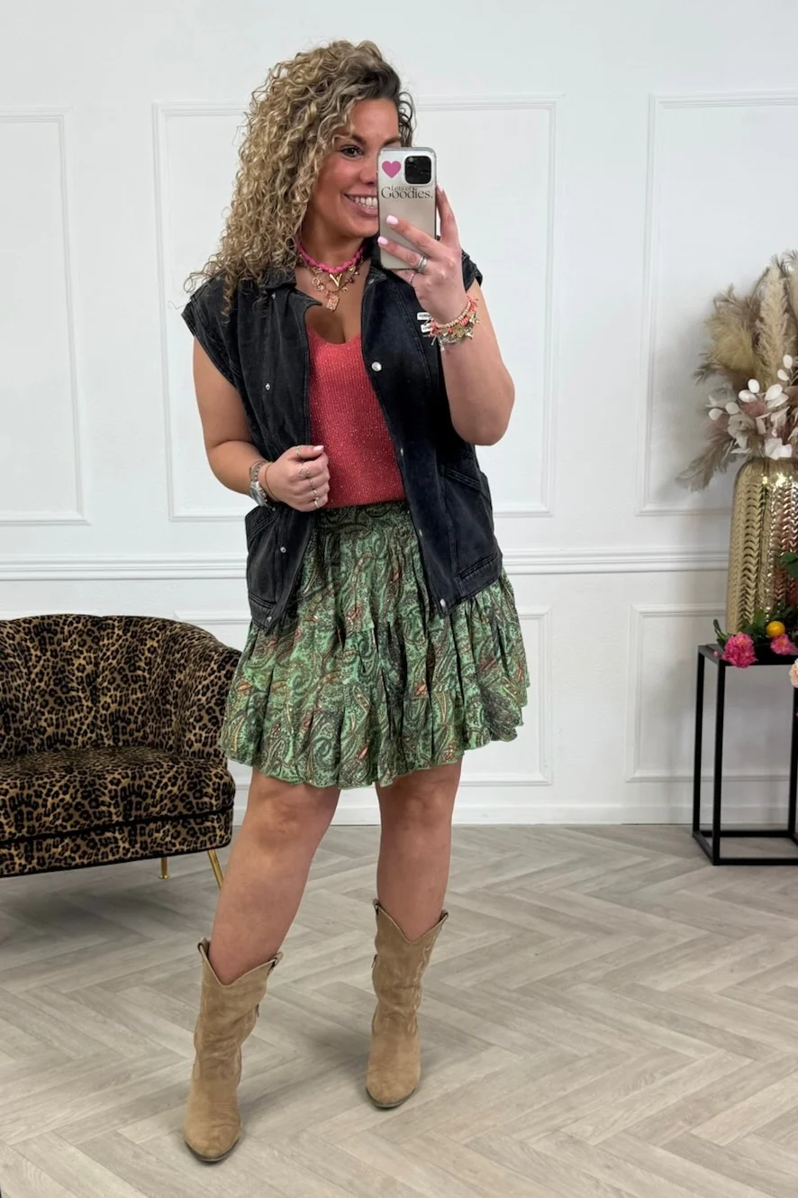 Paisley Ruffle Skirt - Green/Yellow/Black