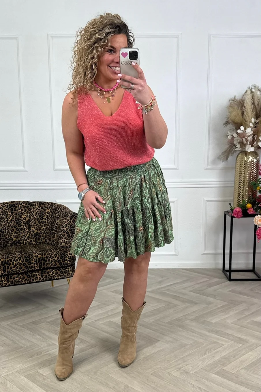 Paisley Ruffle Skirt - Green/Yellow/Black - Image 2