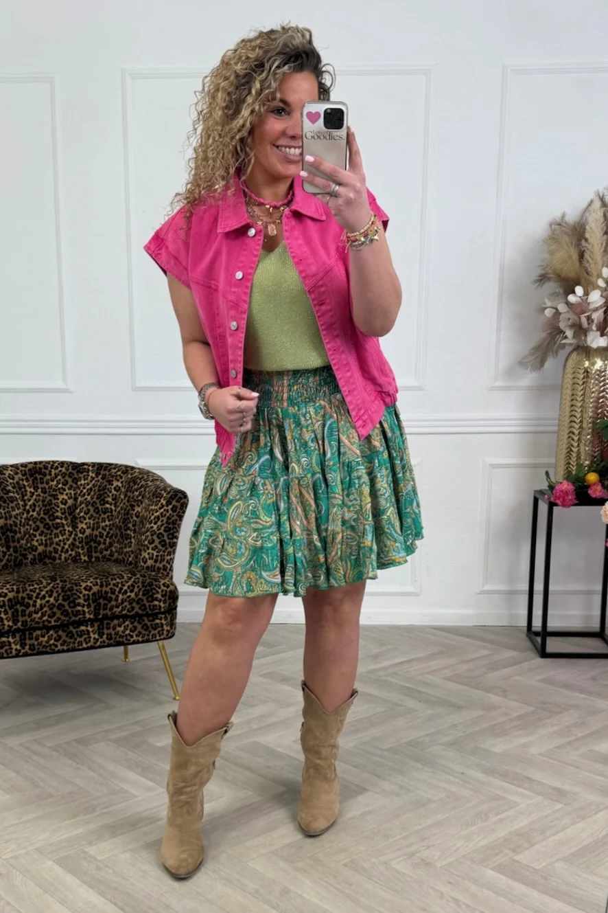 Paisley Ruffle Skirt - Seagreen/Lightgreen/Orange