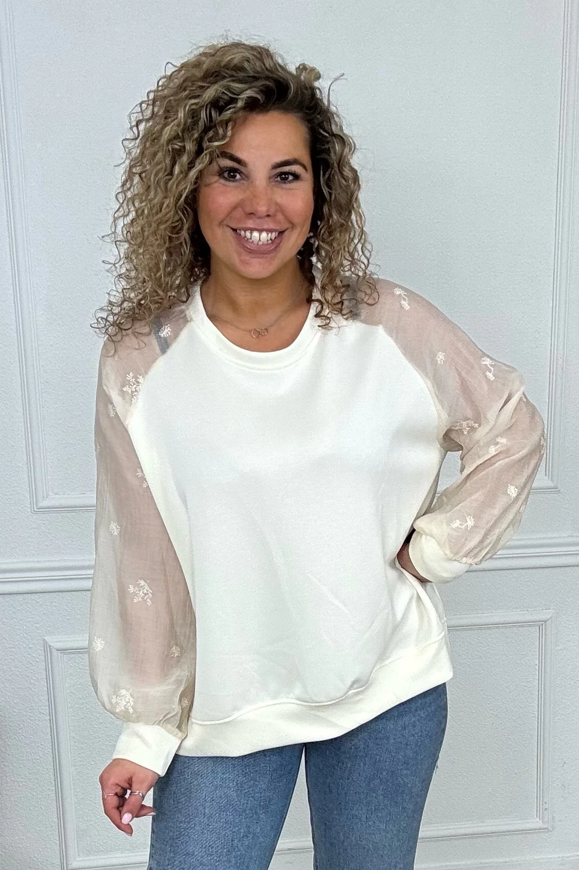Palm Sleeve Sweater - Creme - Image 4