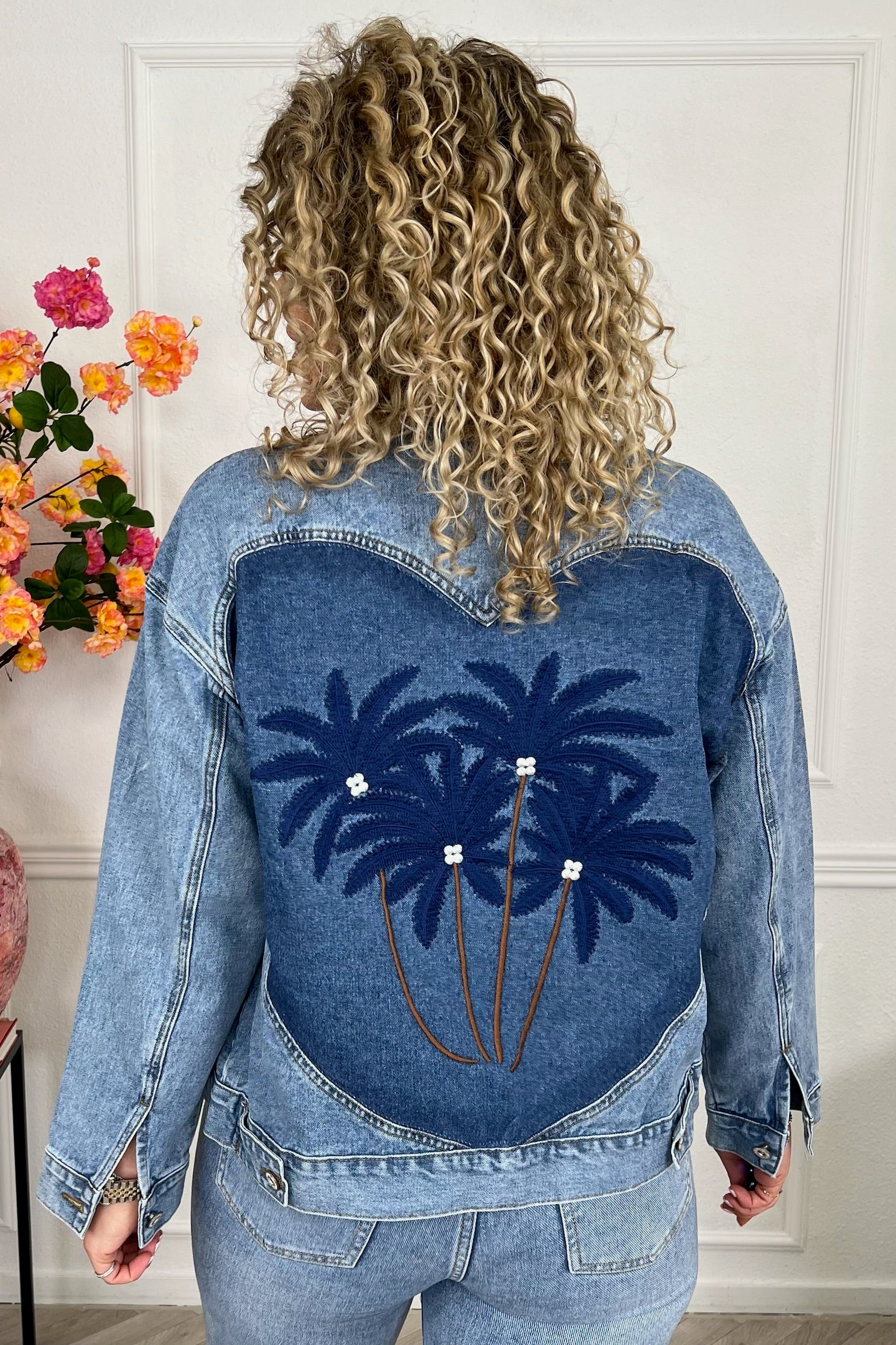 Palm Tree Denim Jacket - Blue - Image 4
