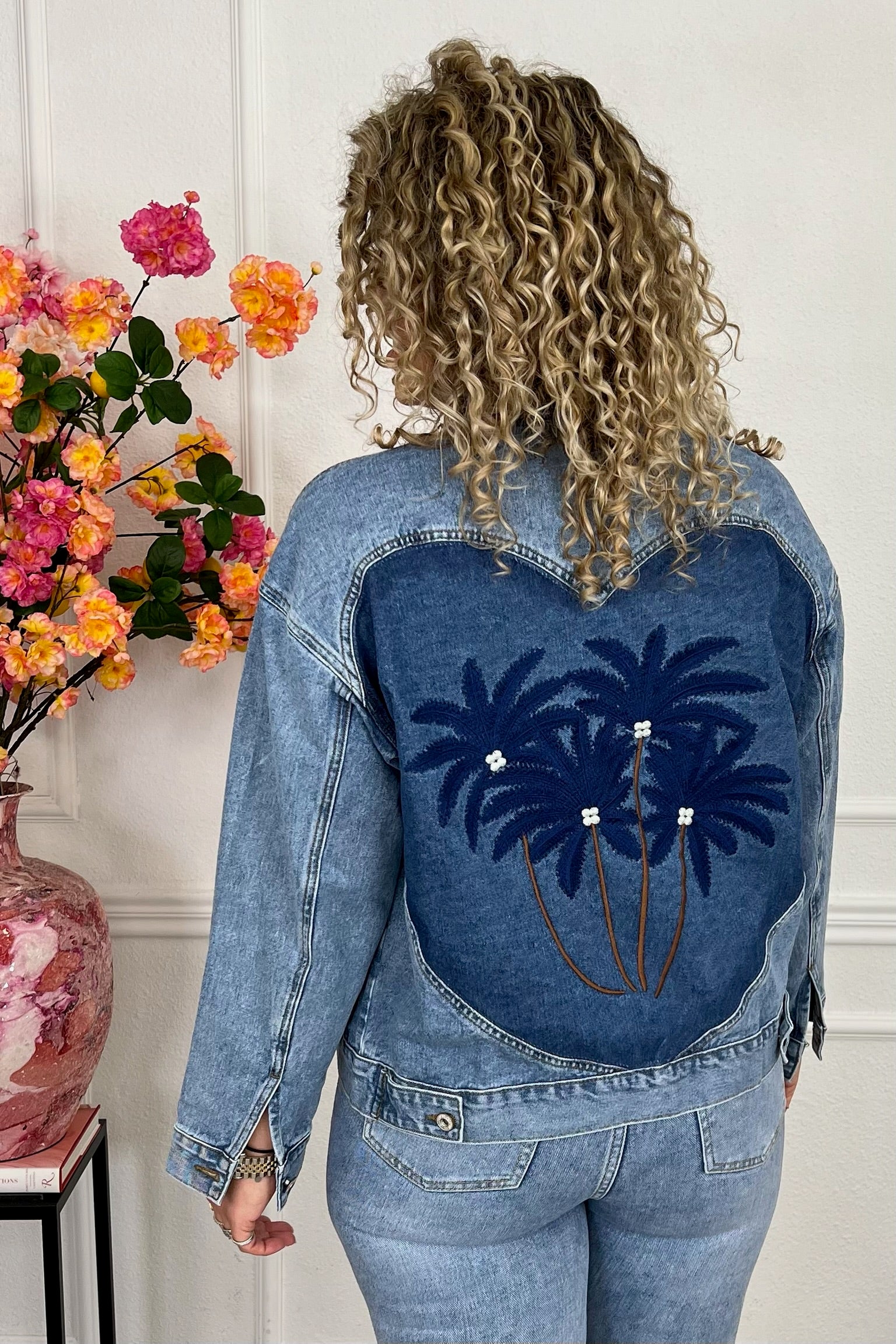 Palm Tree Denim Jacket - Blue - Image 5