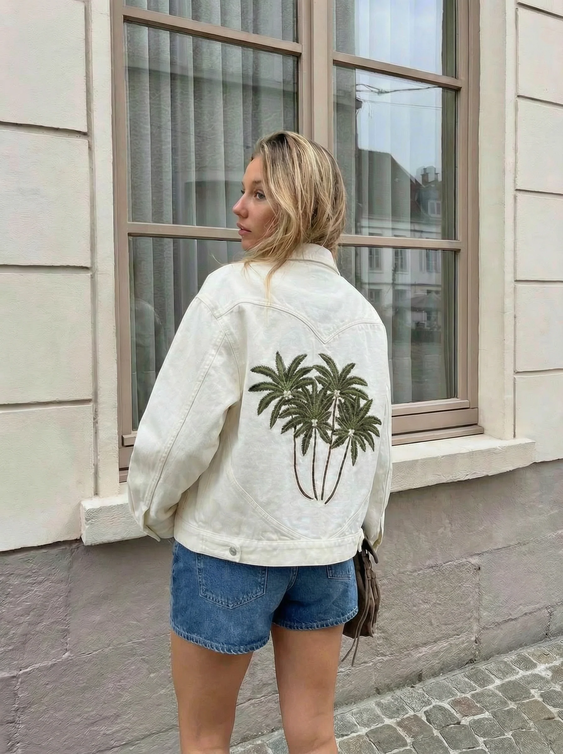 Palm Tree Denim Jacket - White