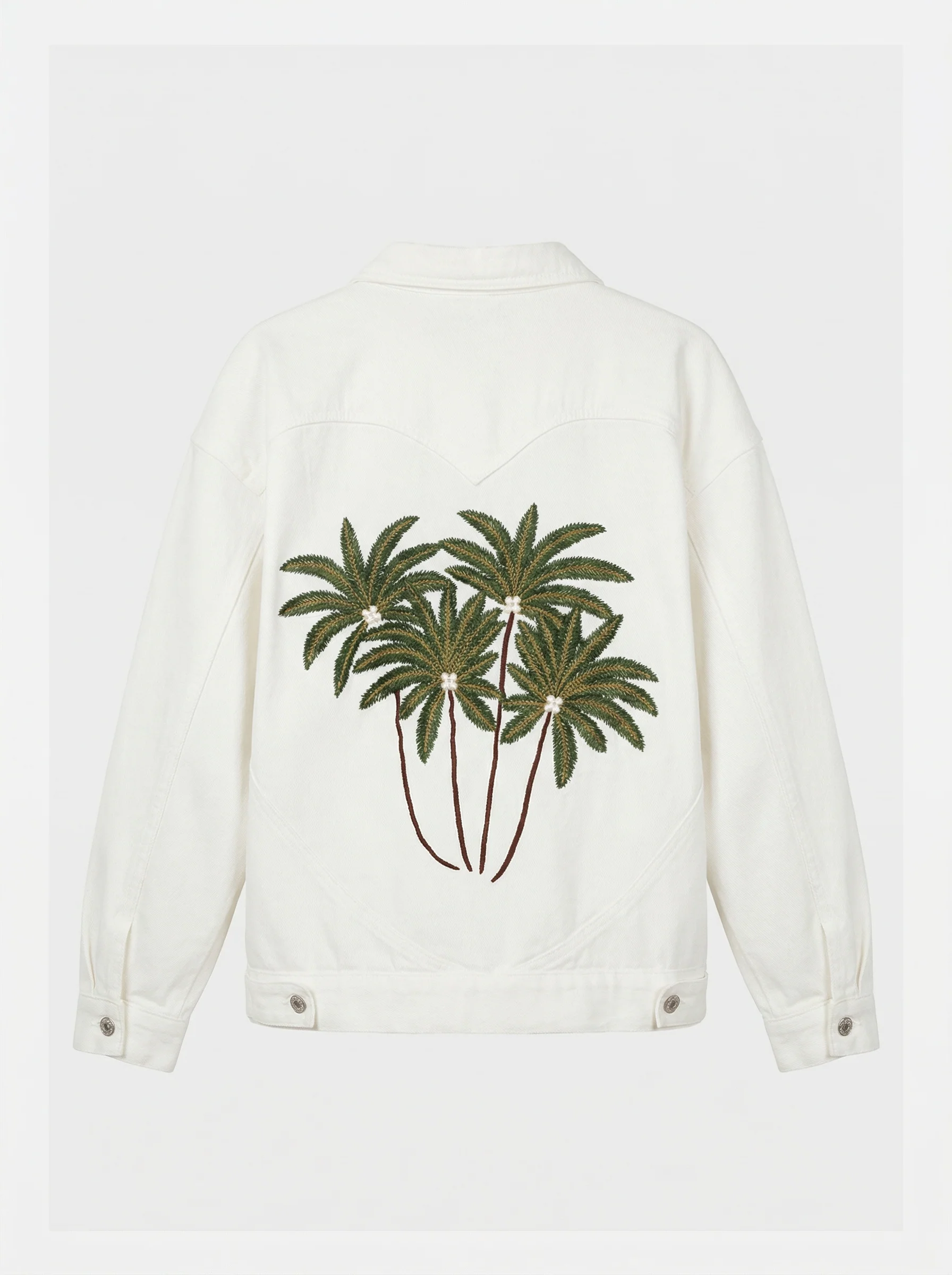 Palm Tree Denim Jacket - White - Image 3