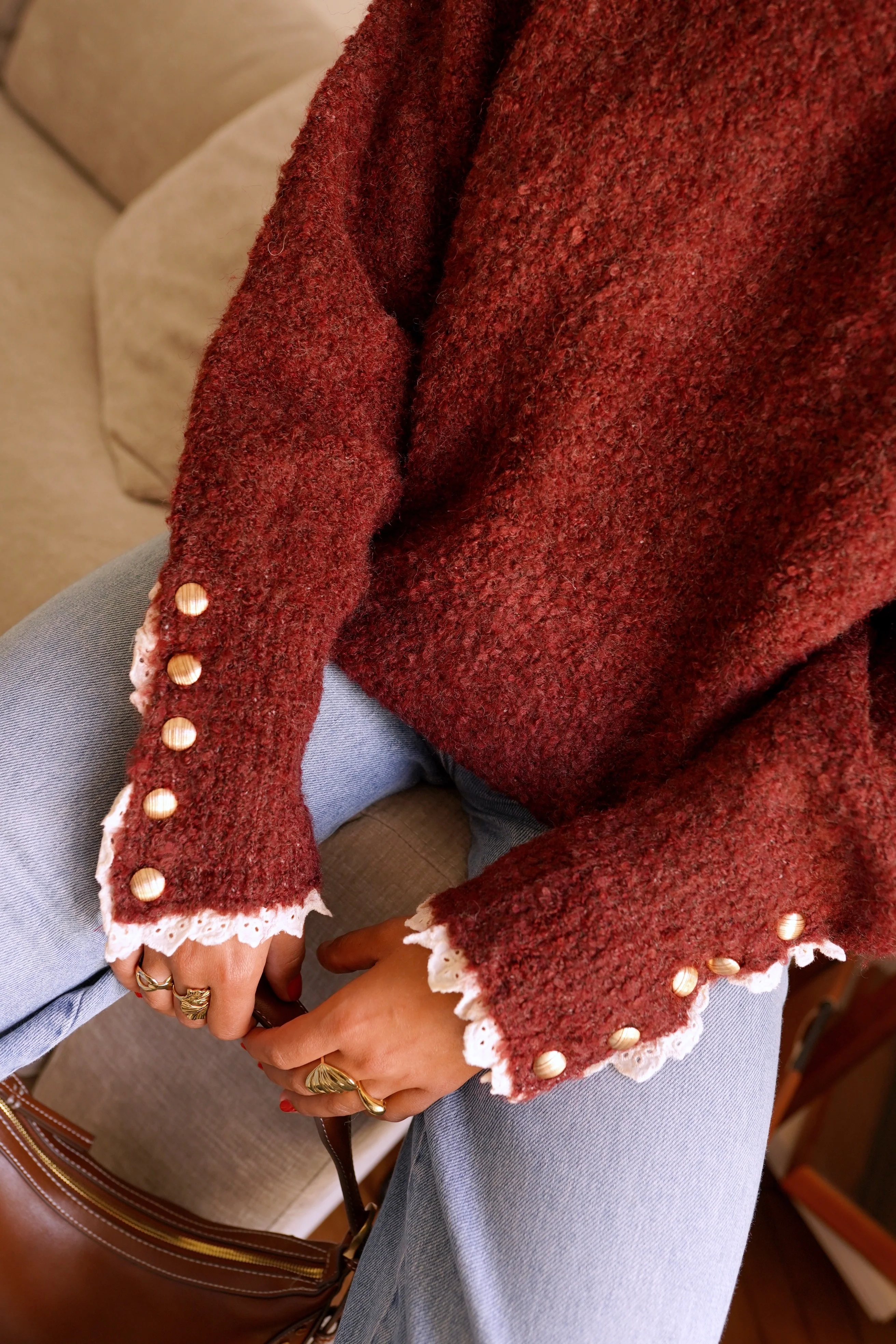 Pauline Button Sleeve Sweater - Bordeaux - Image 4