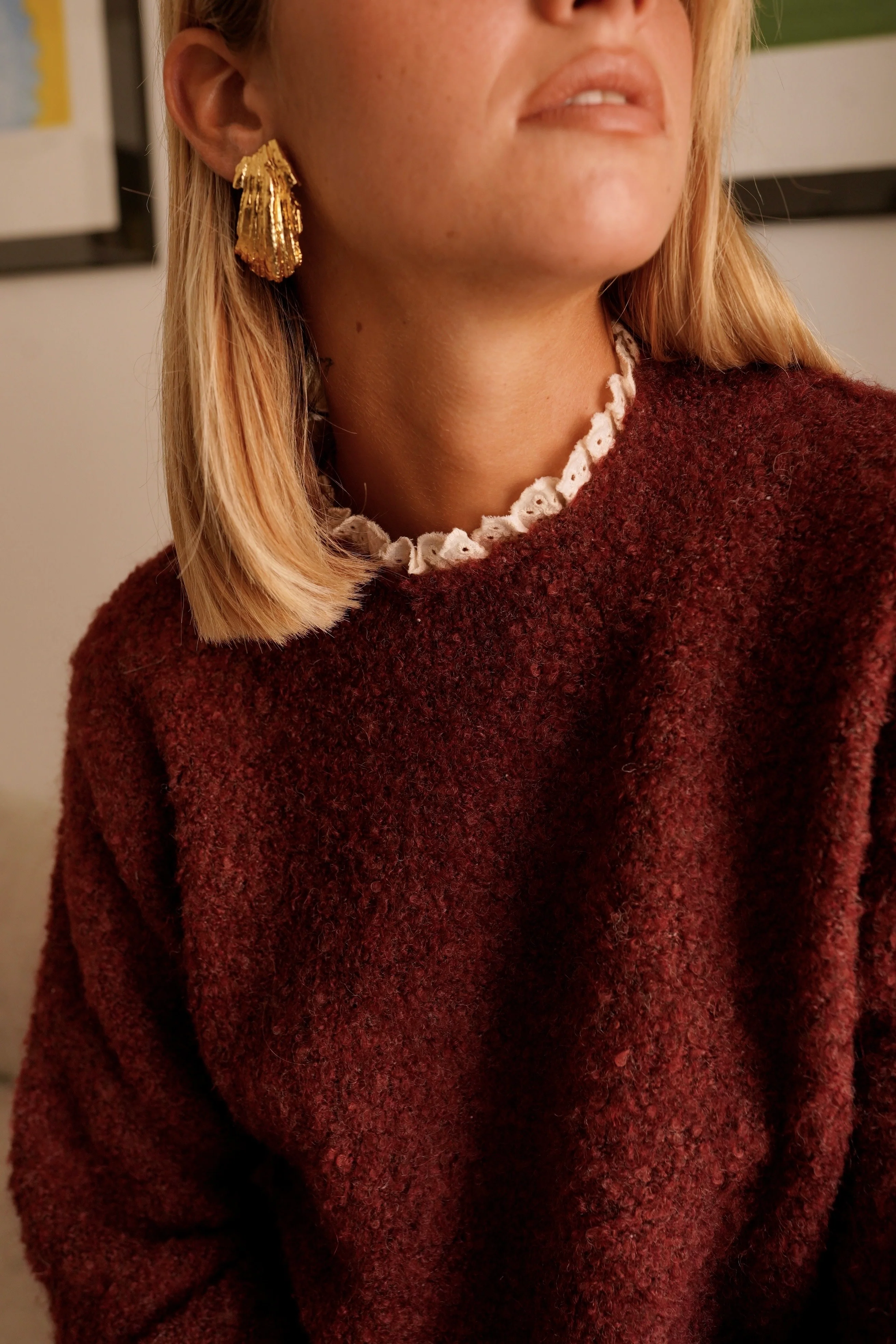 Pauline Button Sleeve Sweater - Bordeaux - Image 6