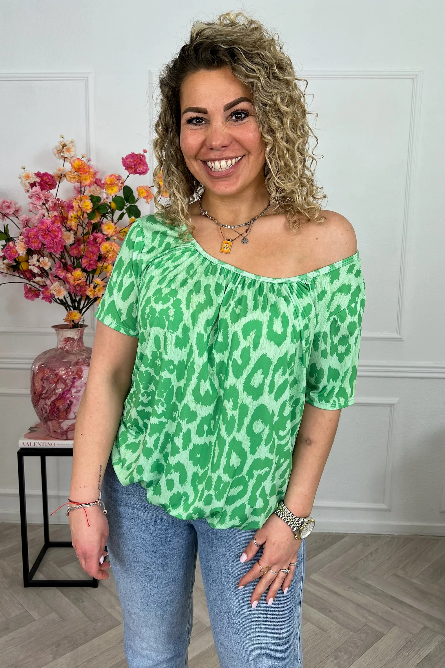Perfect Balloon Leopard Top - Green - Image 4