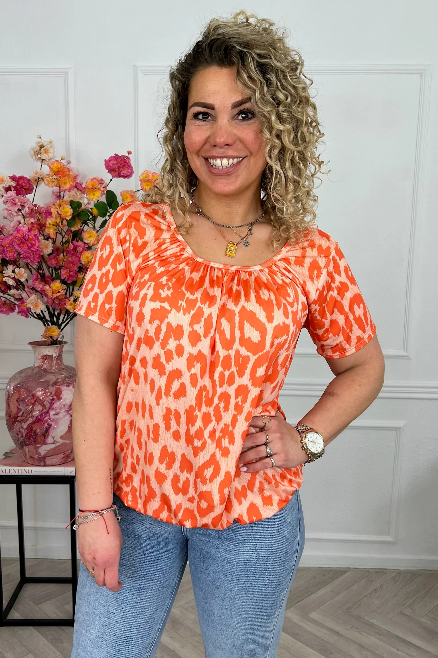 Perfect Balloon Leopard Top - Orange
